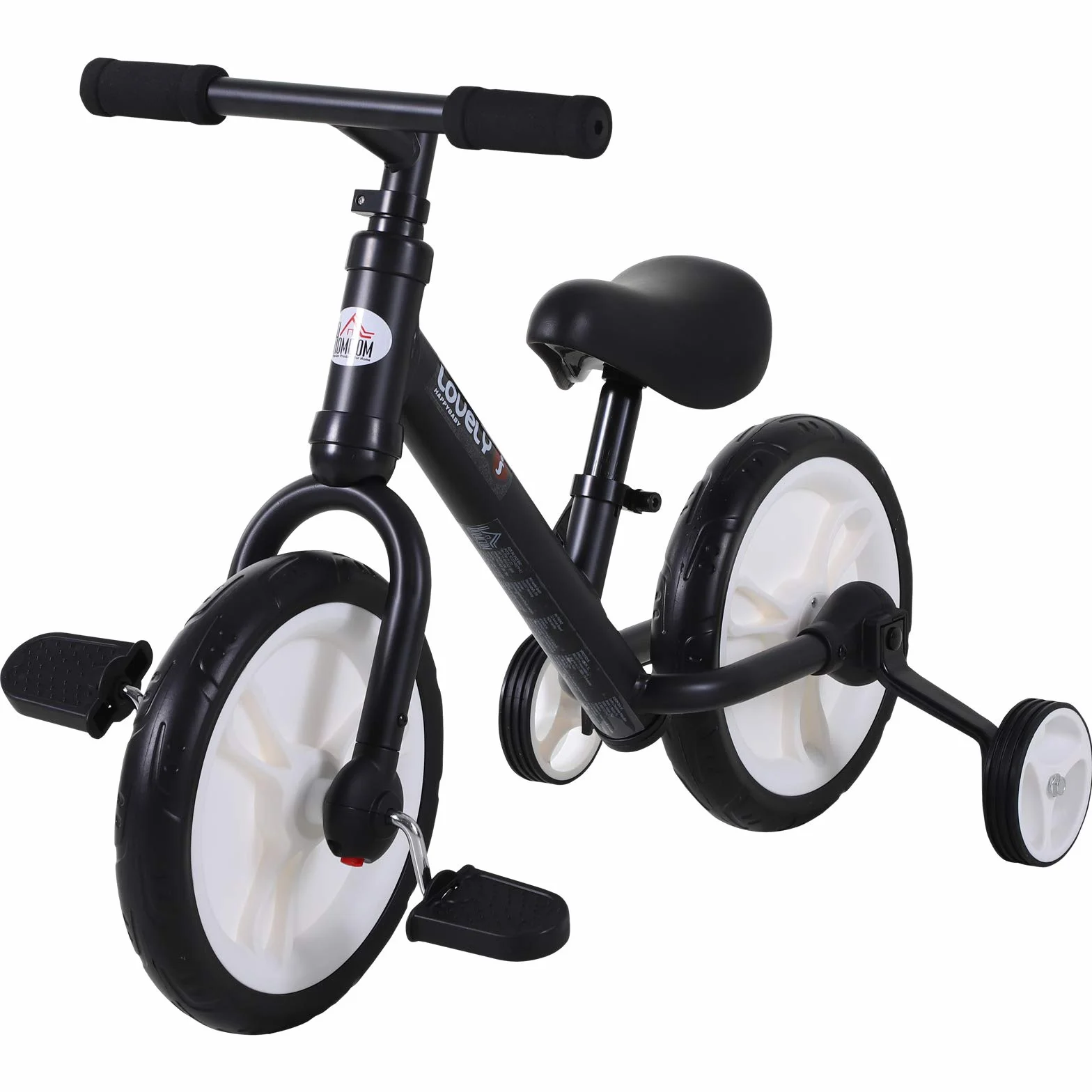 HOMCOM Bicicleta Infantil 12 Pulgadas Ruedas Pedales Extraíbles Altura Regulable Acero para Niños 2-5 Años