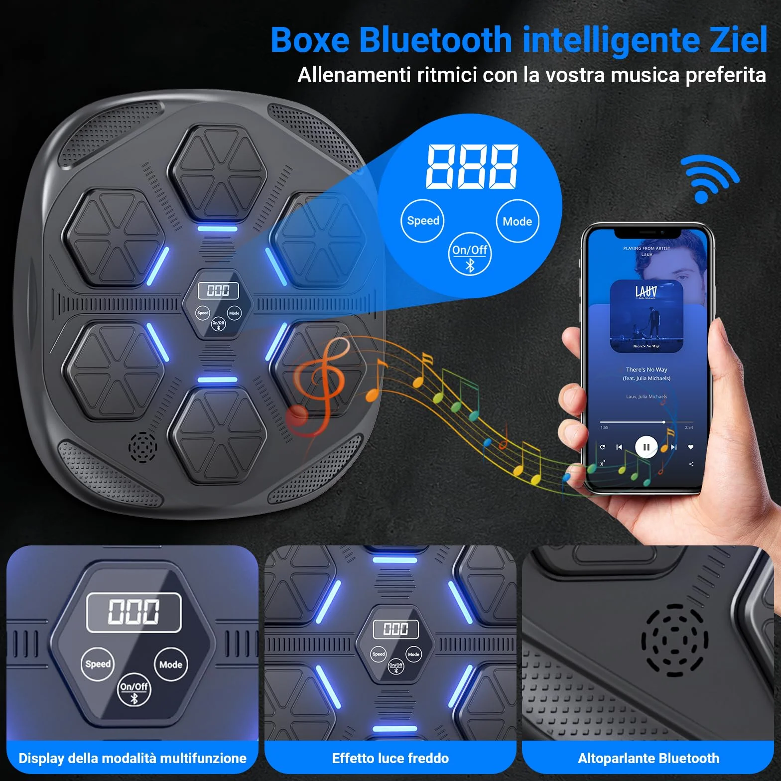 Máquina de Boxeo Musical Bluetooth portátil de Pared, 9 Modos de Velocidad, Altura Ajustable con Guantes