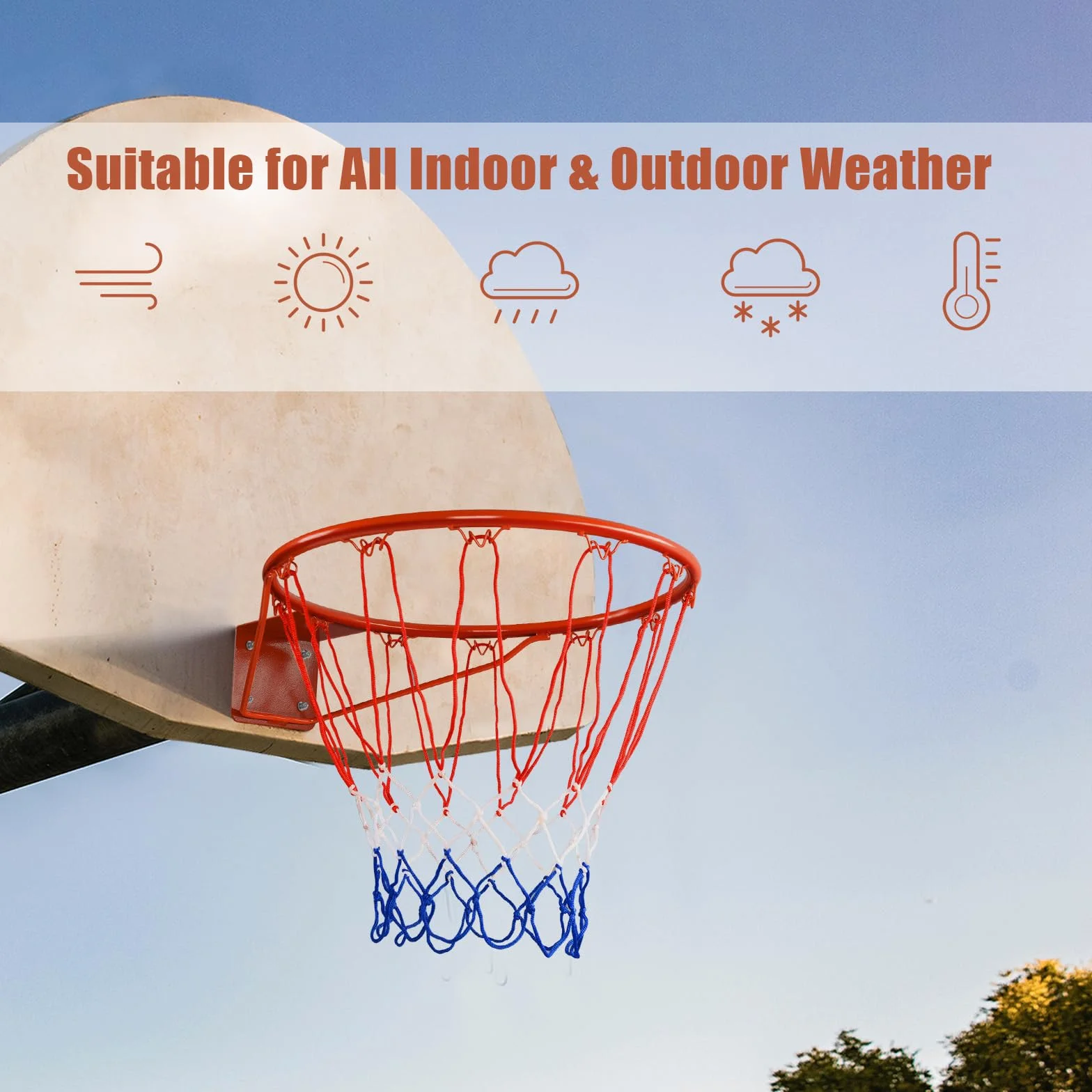 KOMFOTTEU Cesta de baloncesto de pared con malla de nailon y marco de metal, diámetro de 45 cm, para deportes de interior y exterior