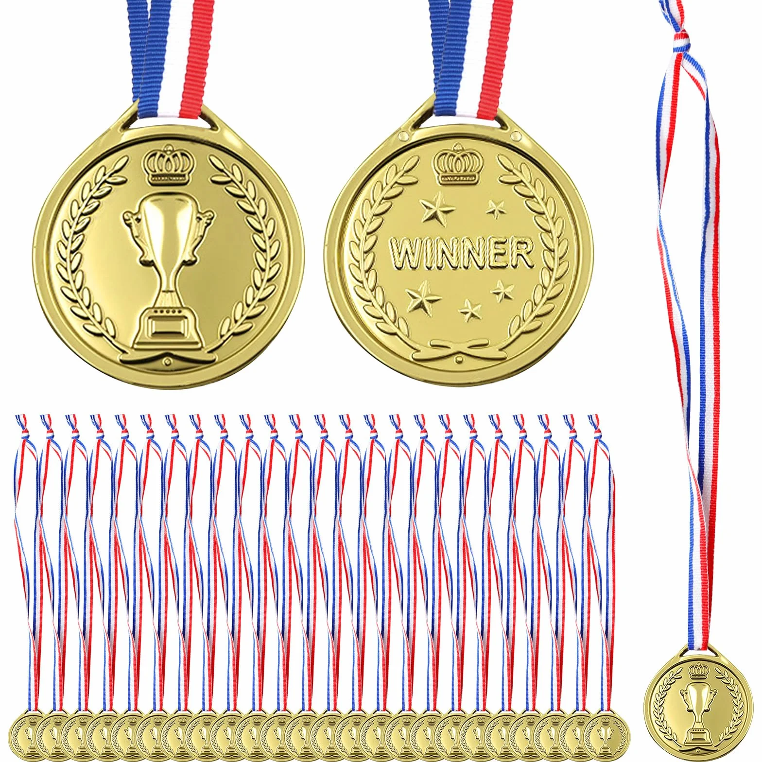 Medallas para niños 100 unidades plástico oro con collares cumpleaños infantil escuela día deportivo