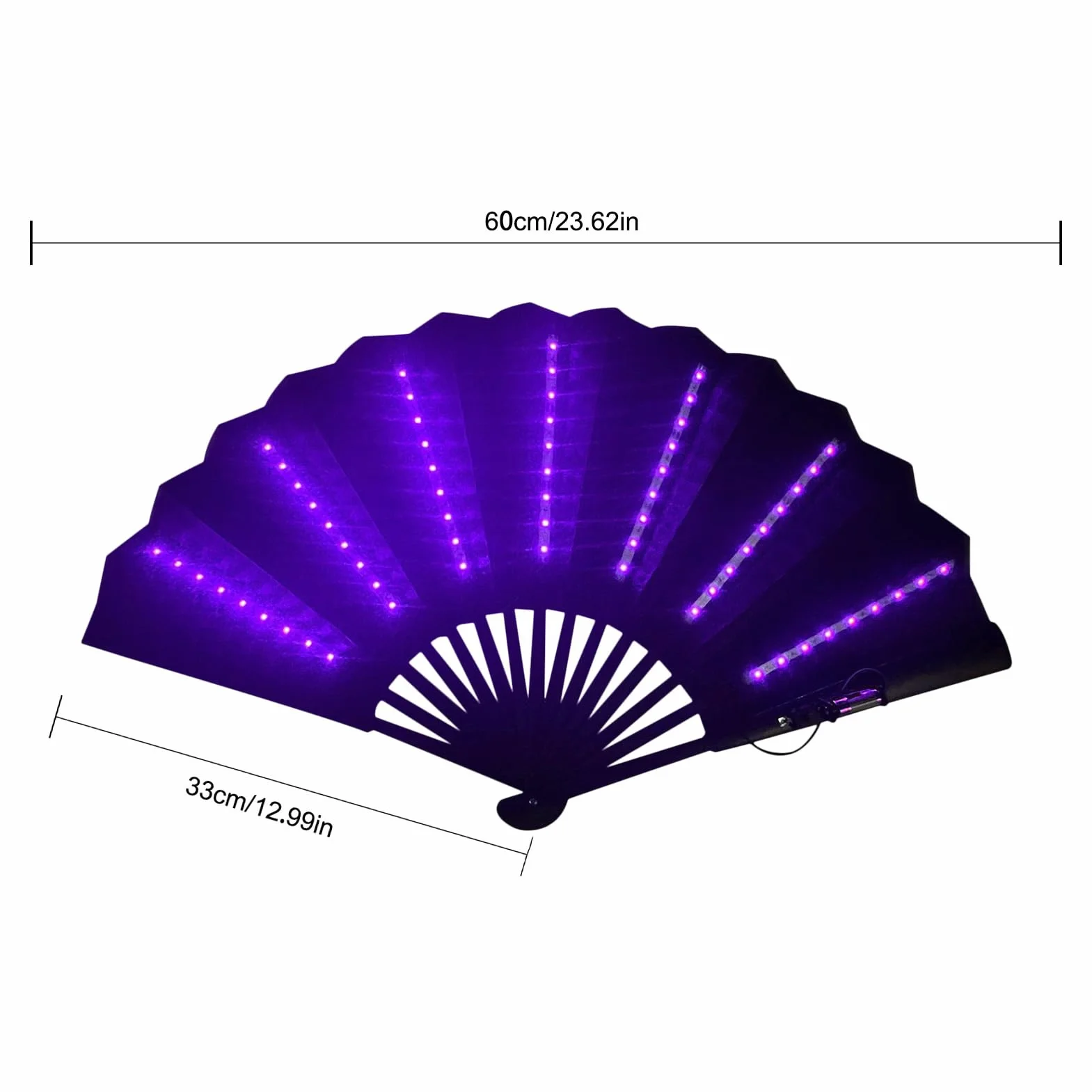 Ventilador de mano plegable LED portátil con luz, ventilador a pilas para festivales (morado)