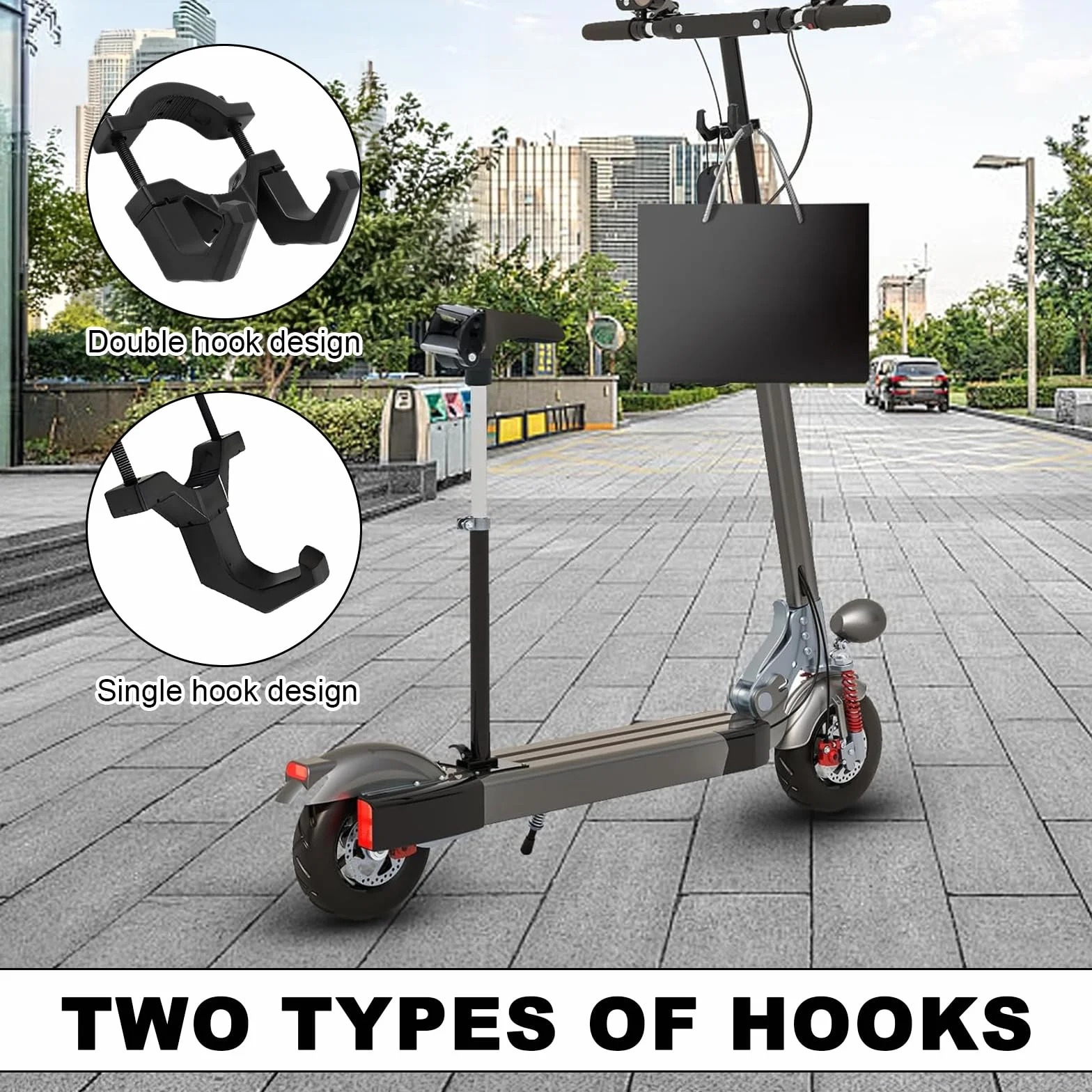 Ganchos Delanteros para E-Scooter, Gancho Simple y Doble, Abs, para Manillares 3,8-5,8 cm