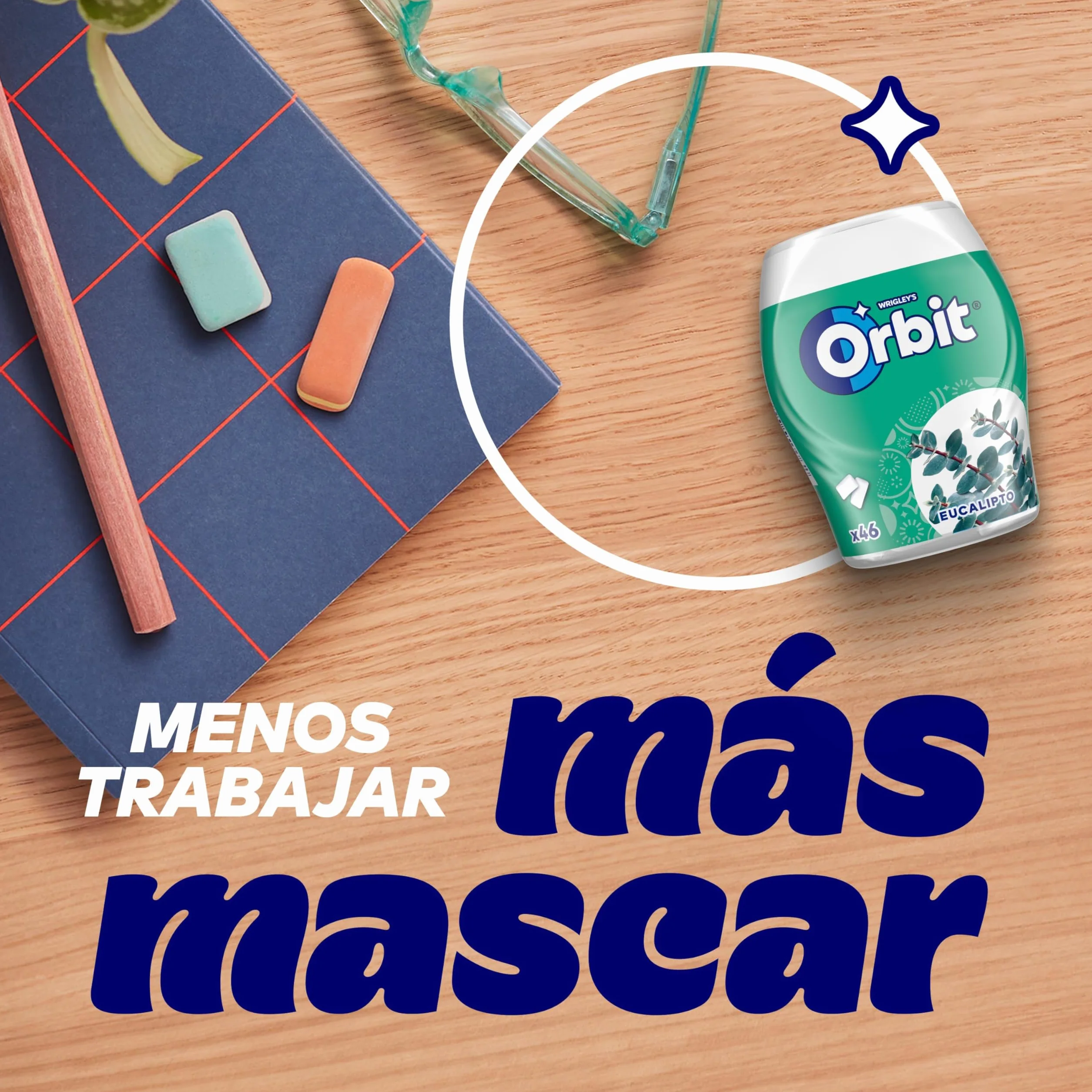 Orbit Bote de Chicles Sin Azúcar Sabor Eucalipto, Fresco, Intenso y de Larga Duración en formato Gragea (6 x 46 chicles)