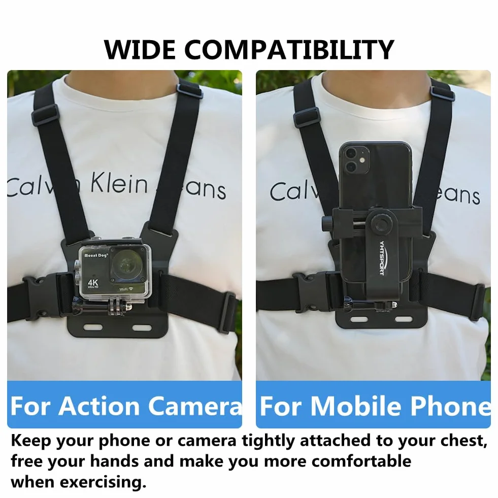 Arnés de Pecho para Cámara de Acción GoPro y Teléfono con Trípode Portátil