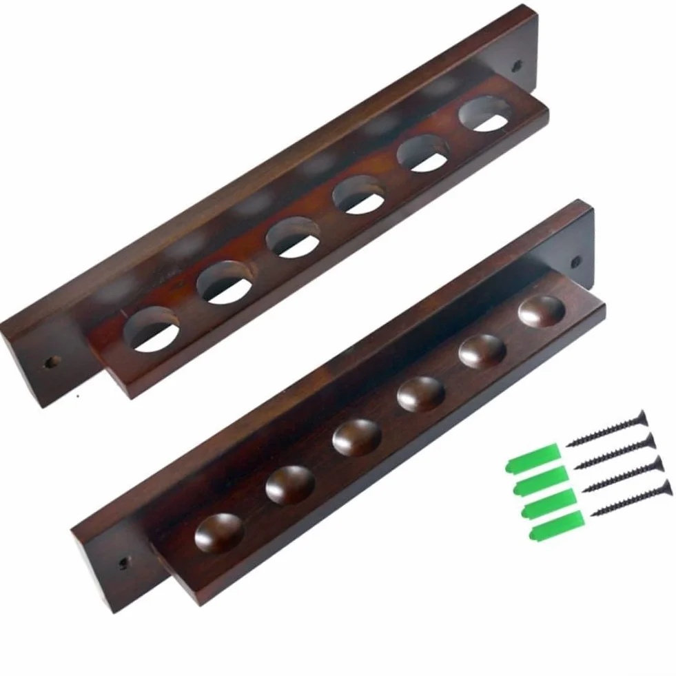 QOXEZY Soporte de madera para tacos de billar montado en la pared, rojo vino
