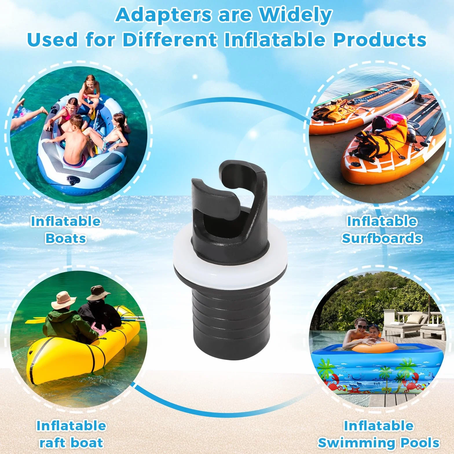 Adaptador de Válvula para Bote Inflable, Negro, Adaptador de Manguera de Bomba de Pie