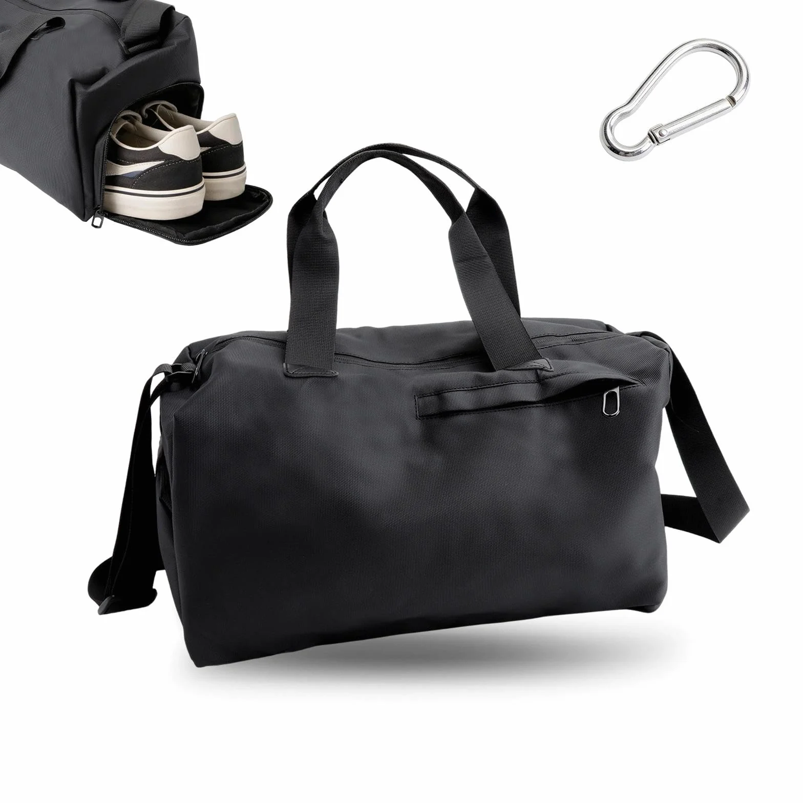 Bolsa de deporte con compartimento húmedo y seco, para zapatos, múltiples bolsillos, negra