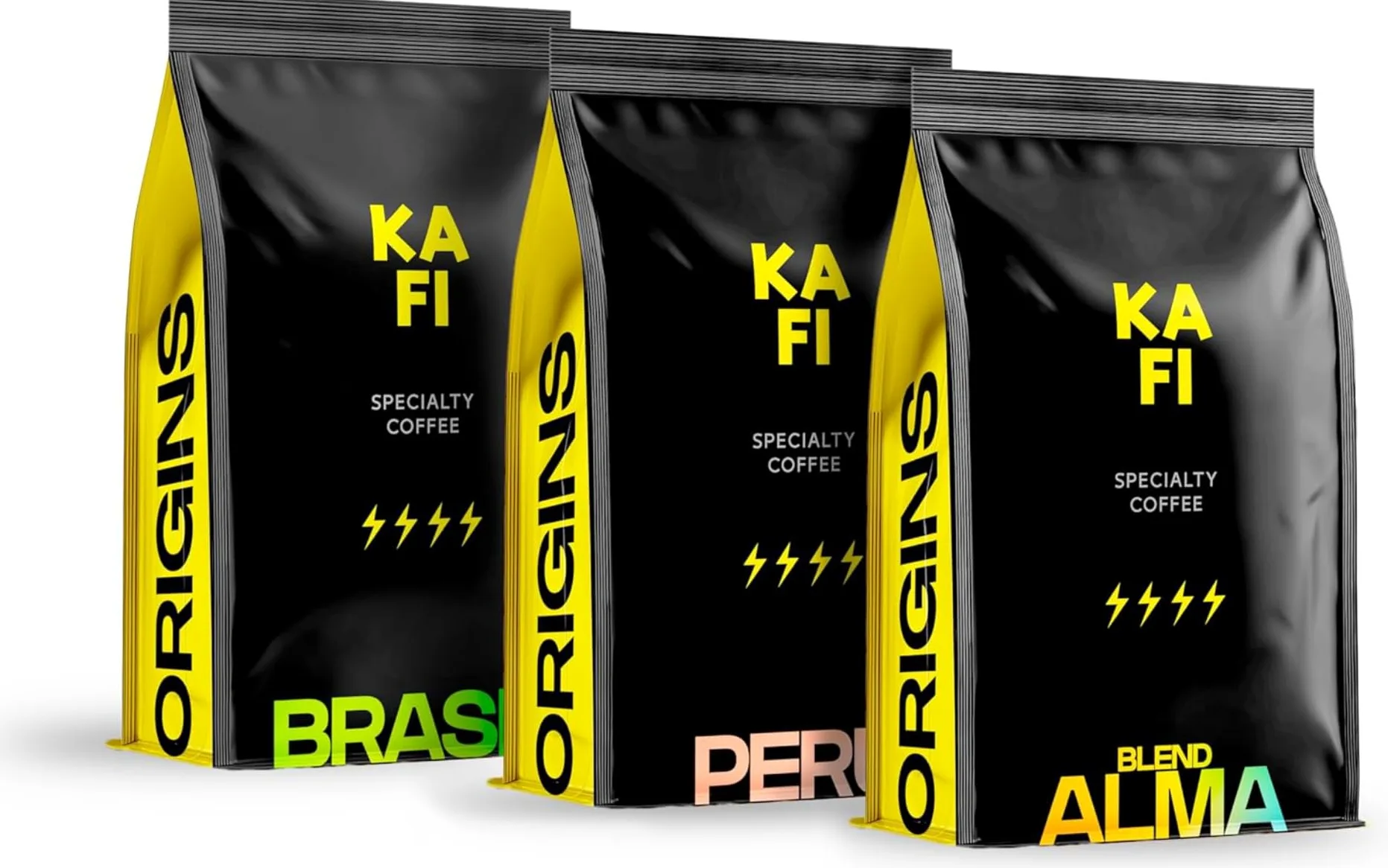 KAFI Café en Grano de Especialidad Starter Pack (Brasil, Perú y Alma) 1,5kg (3x500g) - 100% Arábica Natural - Variedad de Matices - Ideal para Cafetera Superautomática y Molinillo - Regalo Gourmet