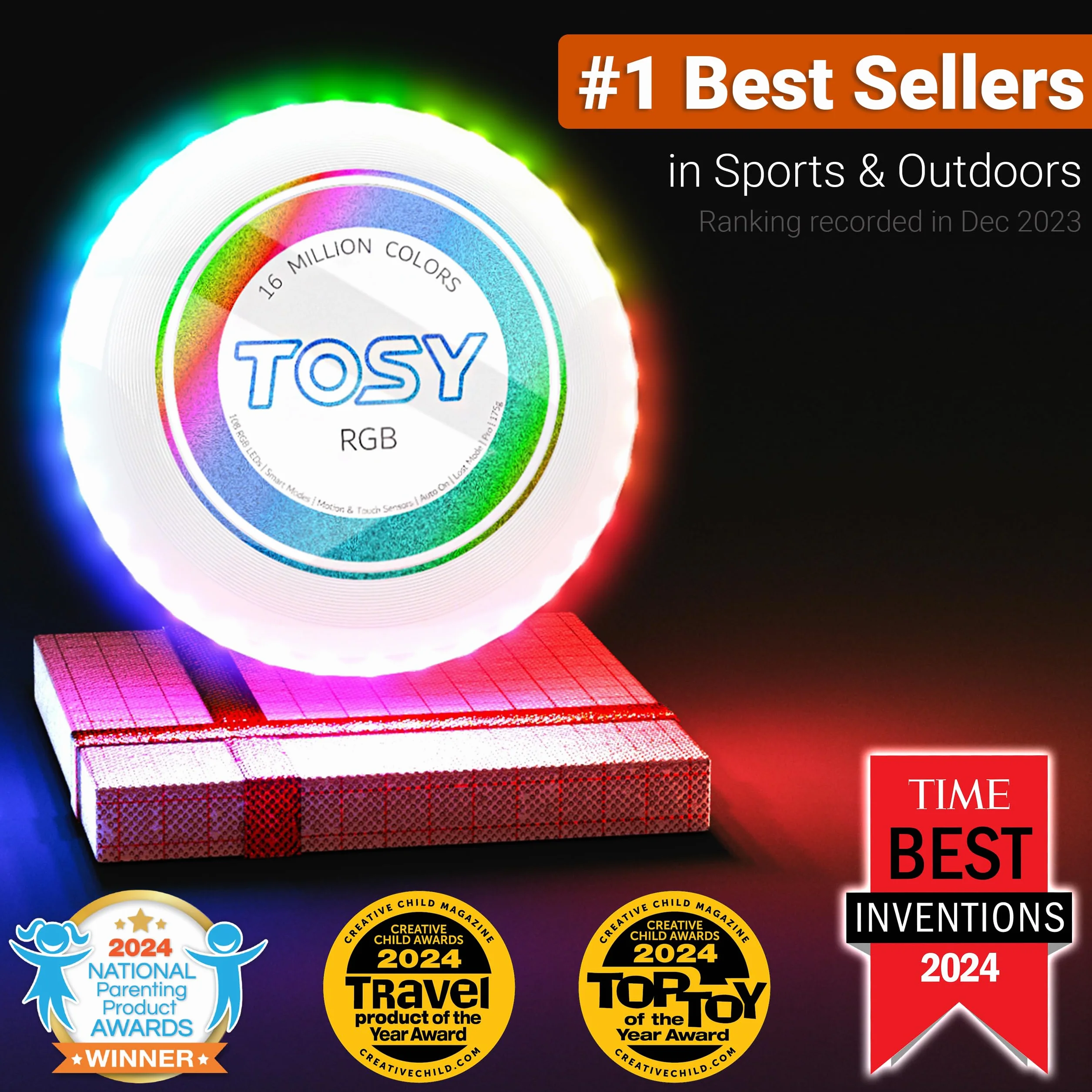 TOSY Flying Disc RGB LED 16 Colores Brillante Recargable Frisbee 175g