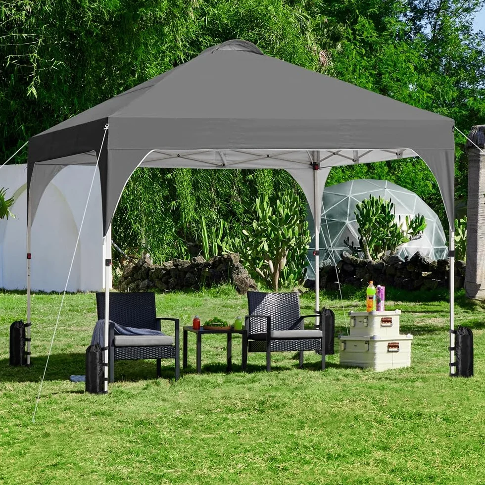 Yaheetech Carpa Plegable 3×3m 8-10 Personas Toldo Playa Bolsa Transporte Gris Oscuro