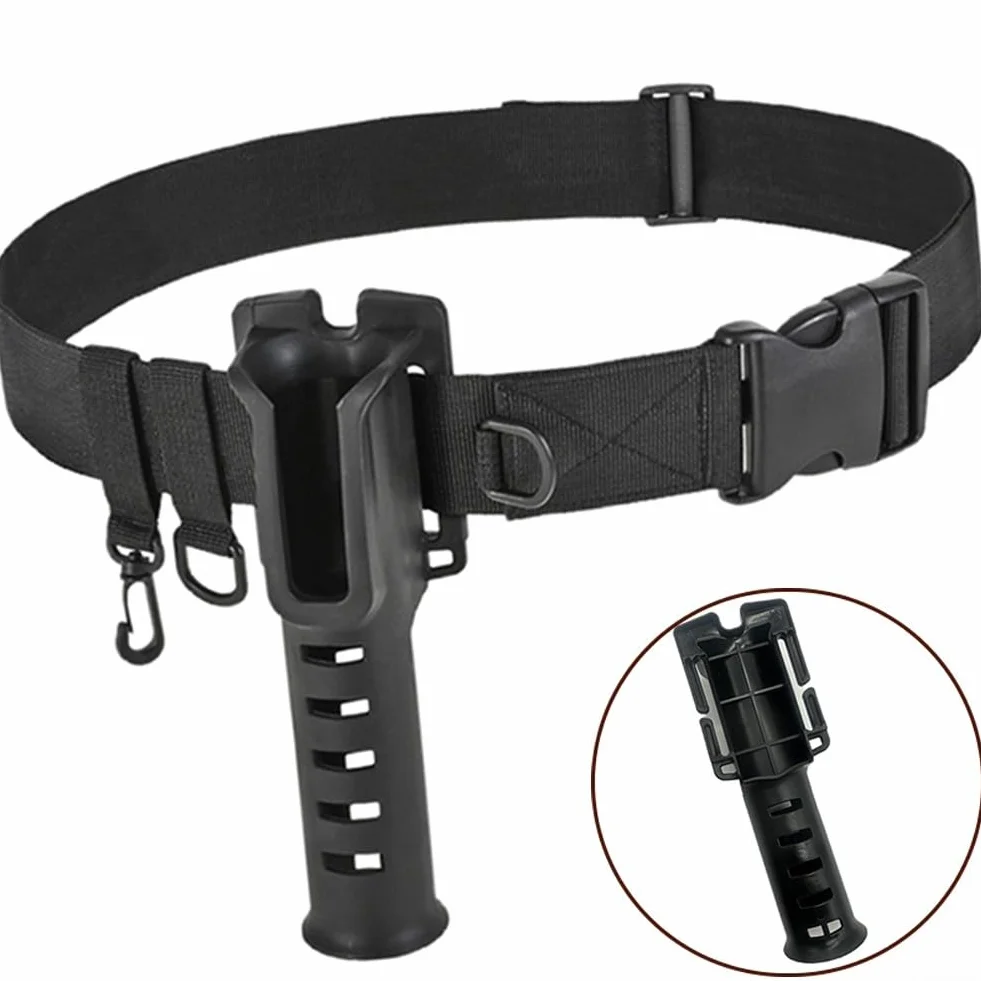 Soporte para caña de pescar con correa ajustable, incluye anillos en D y gancho giratorio de plástico ABS