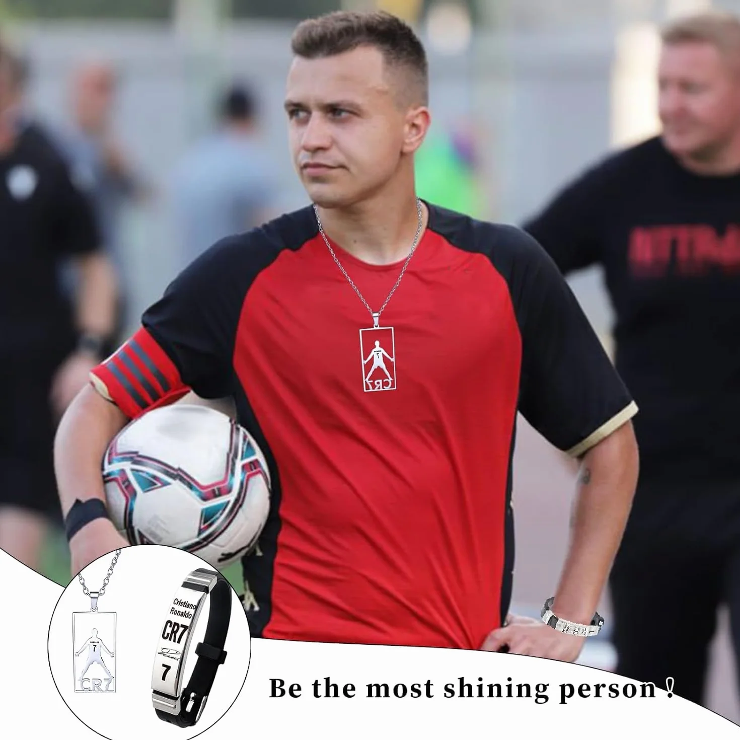 Pulsera de estrella de fútbol Cr7 para niños, regalo de fútbol (plata + collar)