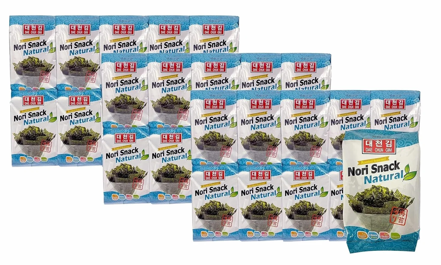 Daechun (Choi''s1) Snack Nori de algas naturales tostadas, 0.18 oz x 60 piezas, paquete de 3, producto de Corea