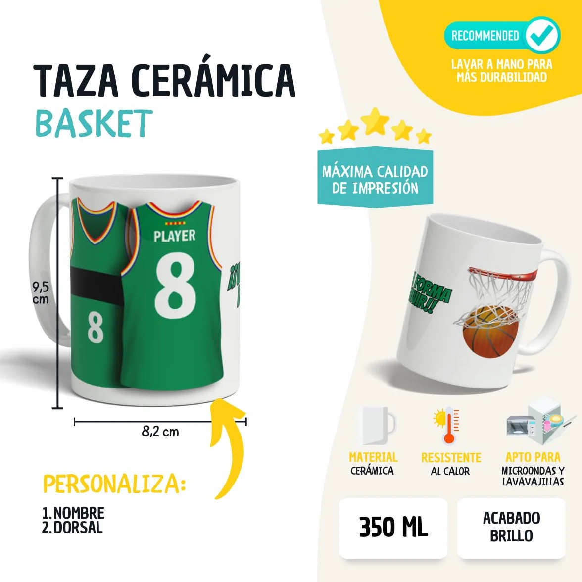 Taza Personalizada Baloncesto ACB con Nombre y Número Juventut Badalona