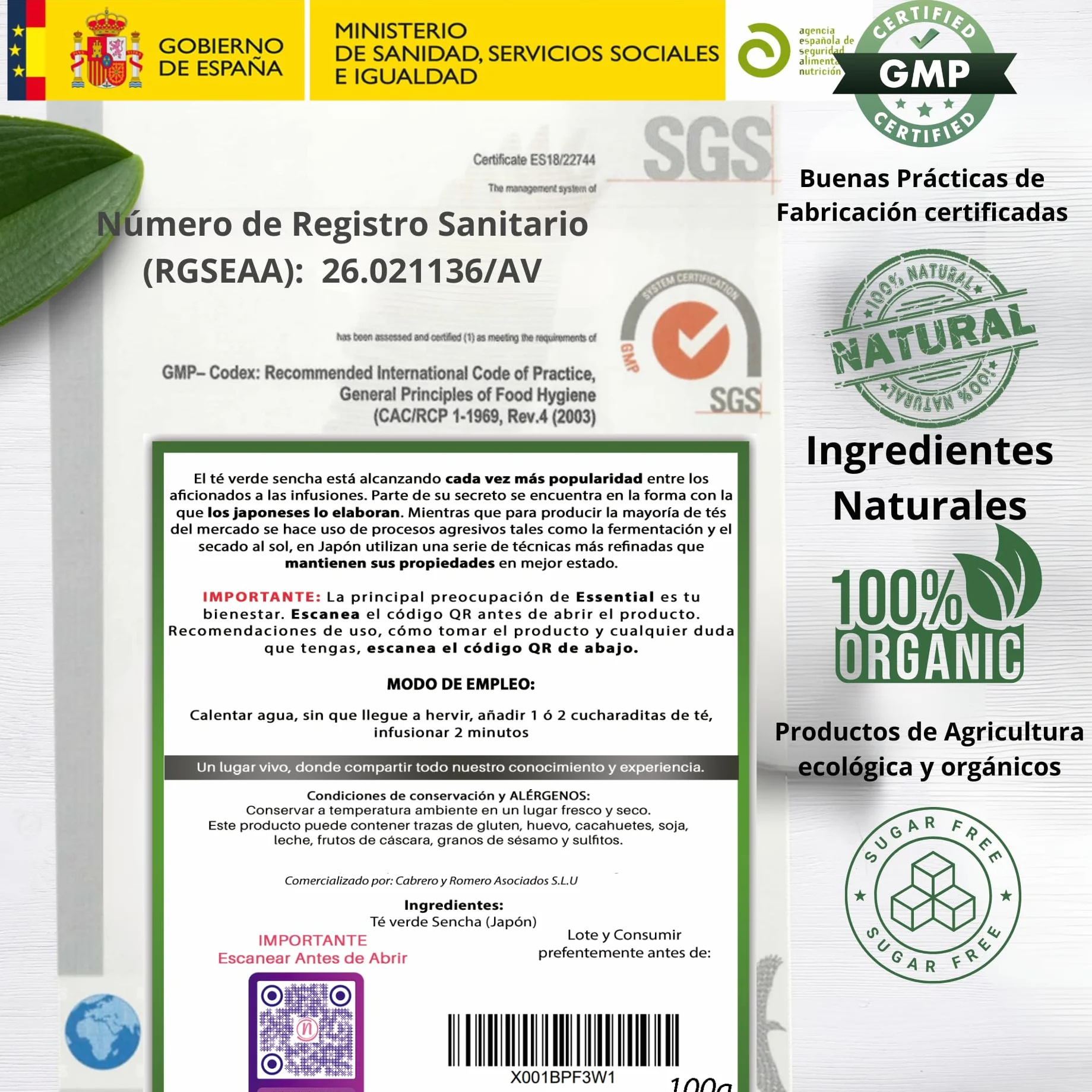 Té Verde Sencha Japonés 100% Natural y Orgánico. Potente Quemagrasas con Efecto Adelgazante y alto contenido de Antioxidantes (refuerza tu Sistema Inmunológico). Detox Té.