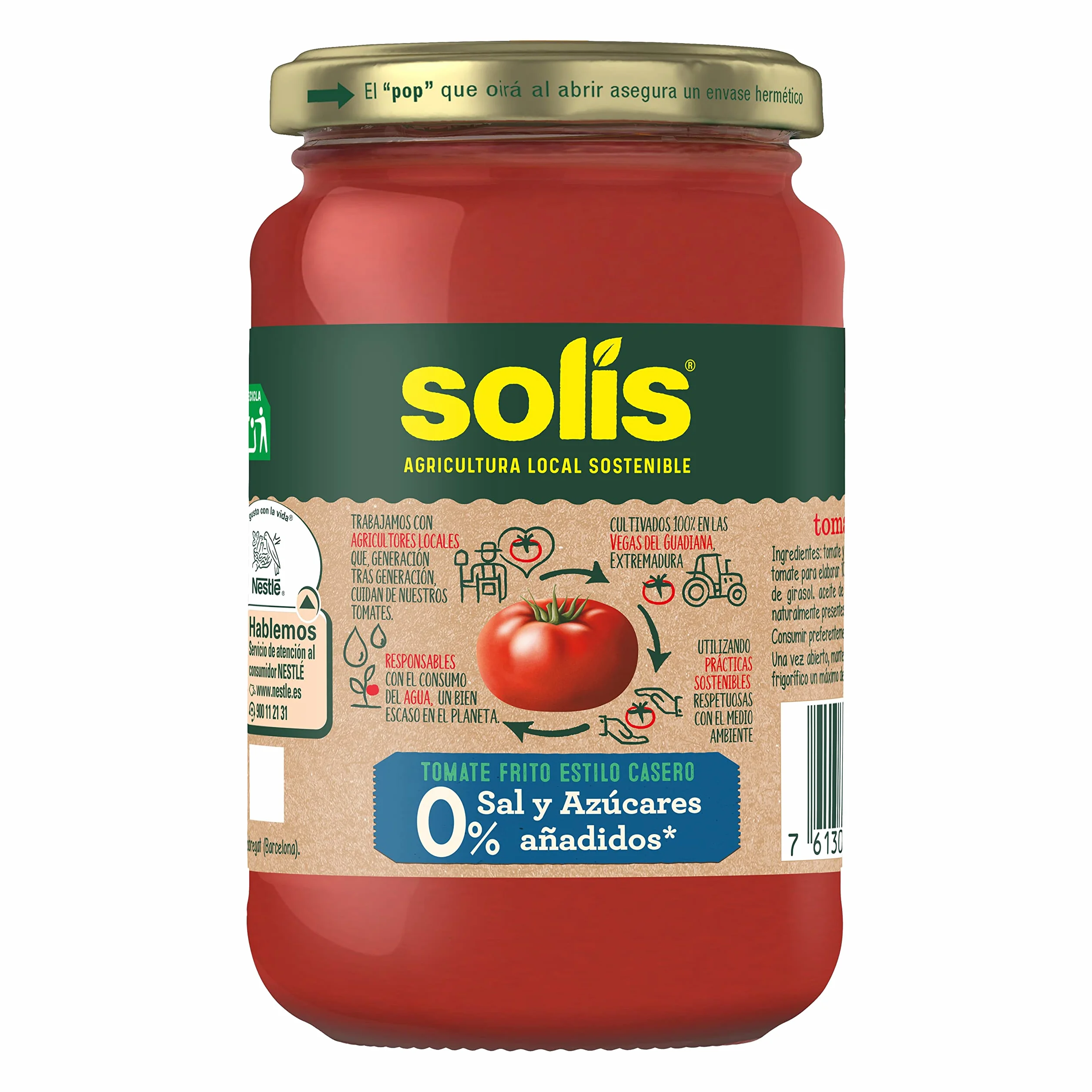 SOLIS Tomate Frito Estilo Casero 0% Sal y Azúcares Añadidos Frasco Cristal - Pack de 12 x 350 g - Tomate sin gluten