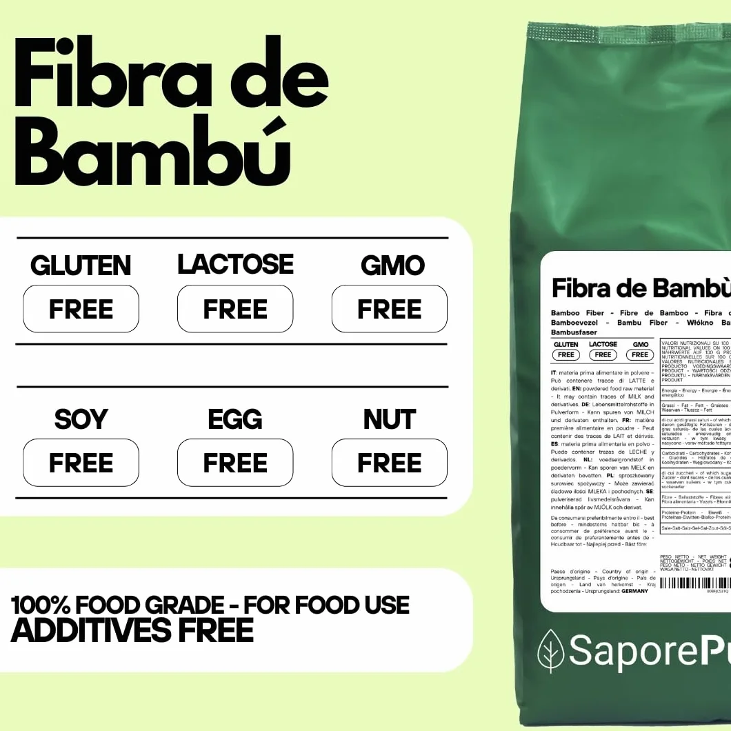 SaporePuro Fibra de Bambú de calidad alimentaria - 800 gr - harina baja en carbohidratos