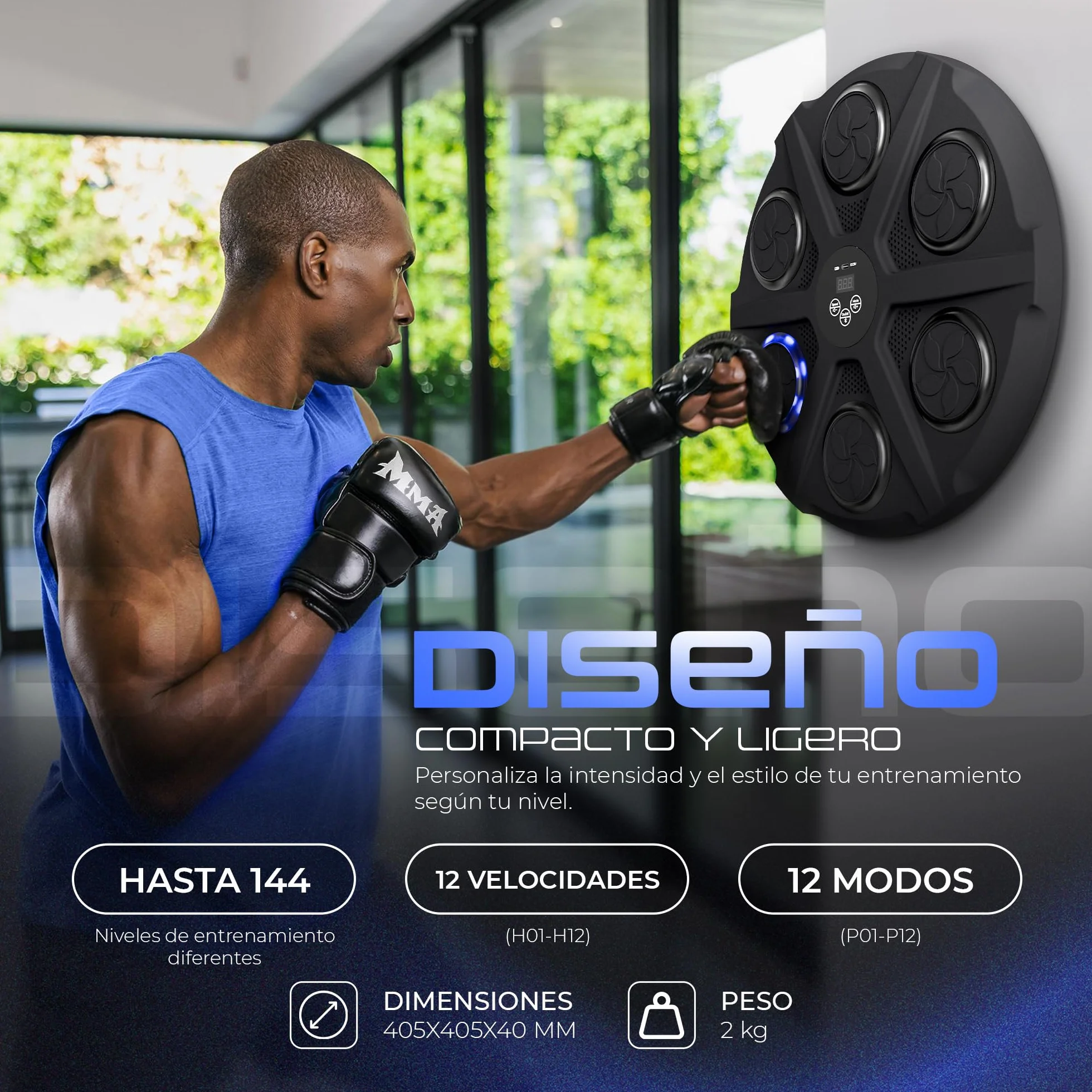 Ezero Maquina de Boxeo Musical con Bluetooth LED 12 Niveles Entrenamiento Pared