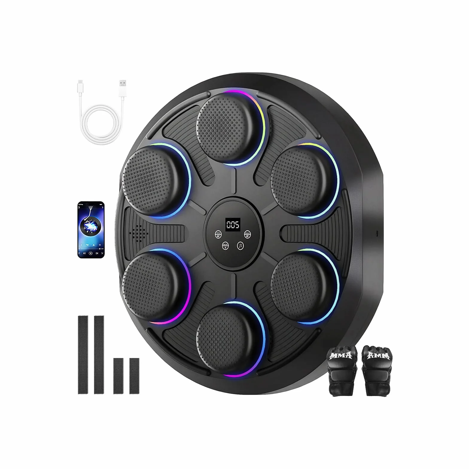 Máquina De Boxeo Musical LED Inteligente Bluetooth Con Guantes, 9 Ajustes De Velocidad Y Modo De Conteo Para Adultos Y Niños