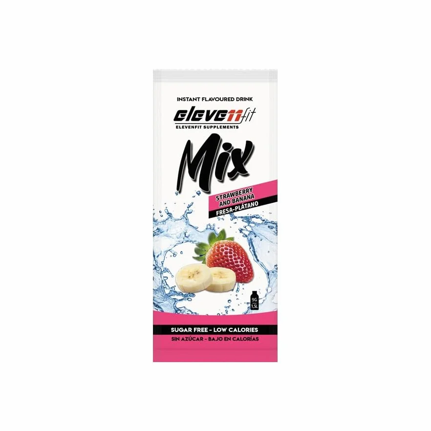 Bebida Mix 12 sobres Sabor Plátano y Fresa – Pack 12 Sobres Saborizante Plátano & Fresa 9 g | Preparado Instantáneo sin Azúcar | Hasta 18 L de Bebida Refrescante | Sabor Frutal