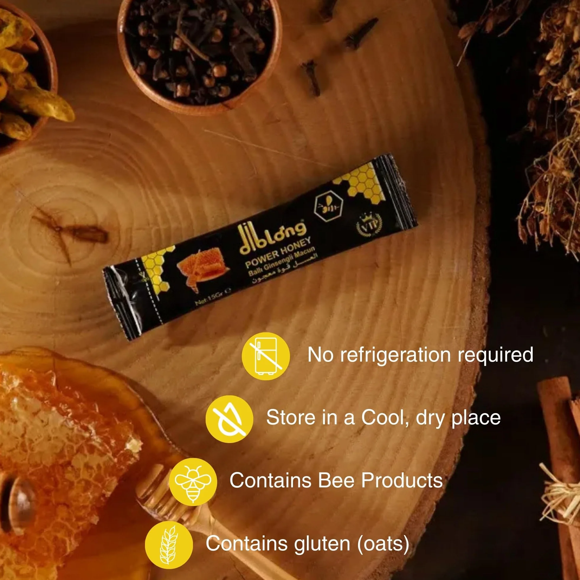Diblong Miel Hombre Sachets Pack of 6 x 15g – Wildflower Honey Blend with Maca, Ginseng & Royal Jelly – Individual Portion Honey Pack – Made in Turkey