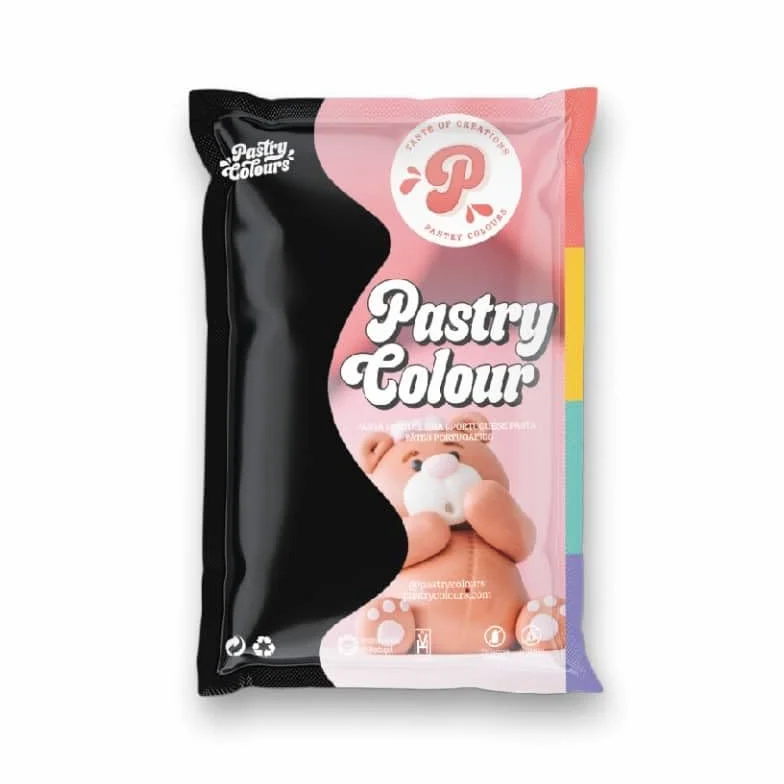PASTRY COLOURS - Fondant Duro Color Negro- Pasta Portuguesa de Azúcar - Cobertura para Tartas - PastryColour - 250 Gr (Negro)
