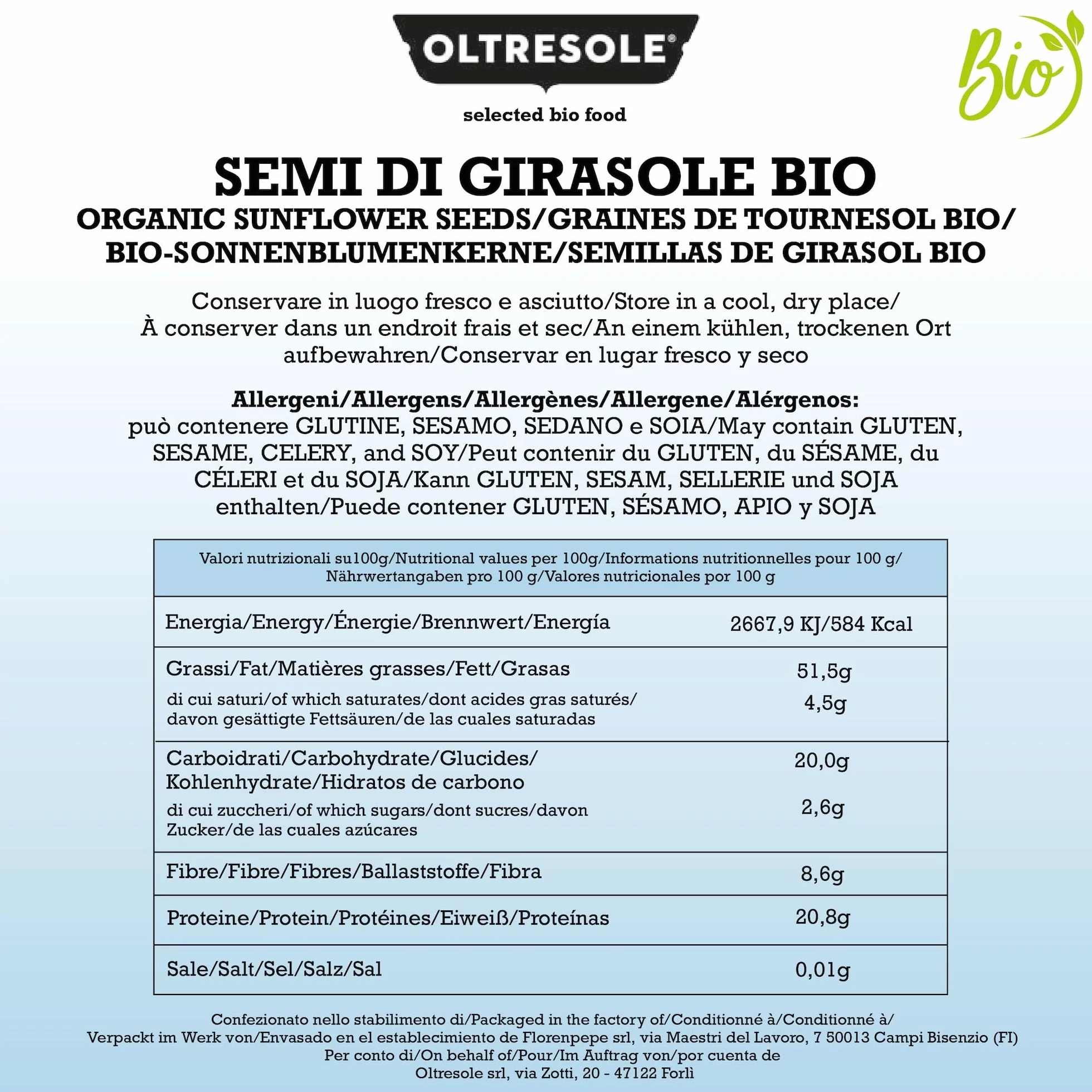 Oltresole, Semillas de girasol descascarilladas ecológicas 1 Kg, Semillas oleaginosas ecológicas crudas, sin cáscara, sin tostar y sin salar, ricas en fibra y nutrientes, Pack ideal para familias