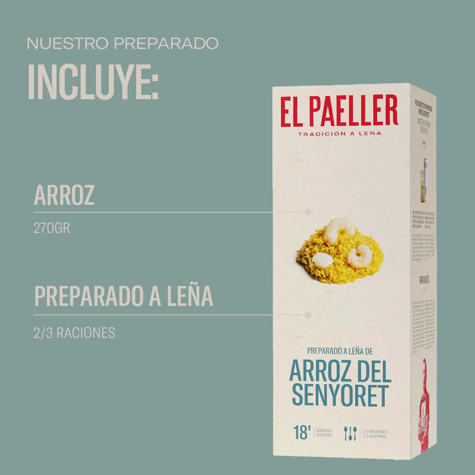 EL PAELLER - Preparado Arroz del Senyoret | Sabor Auténtico | Cocinado Artesanalmente a Leña | Ingredientes 100% Naturales | Para 2-3 Personas | Fácil de Preparar en solo 18 Minutos | Sin Gluten