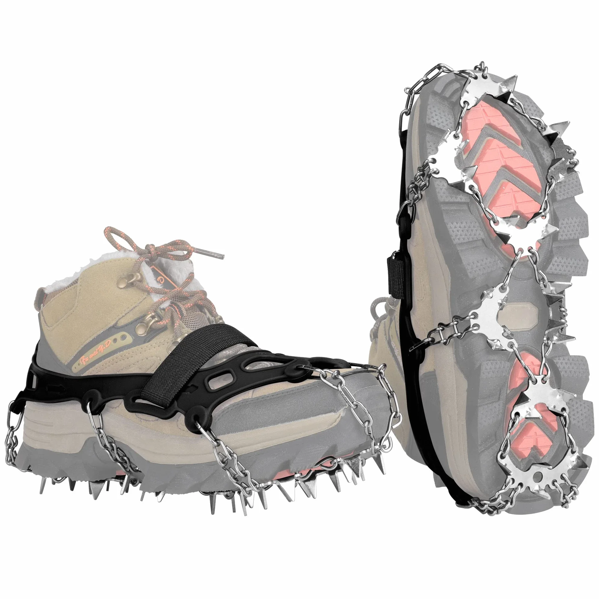 Crampones 32 Dientes Antideslizantes Empuñaduras de Nieve para Botas de Senderismo y Montañismo