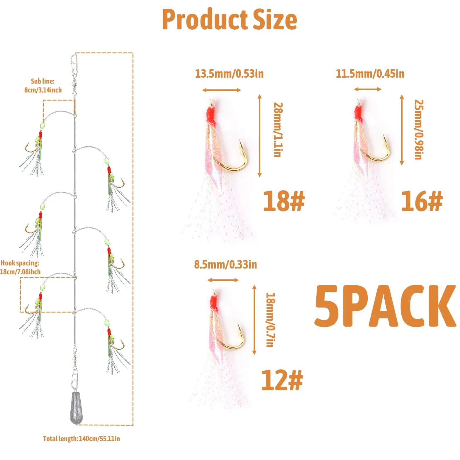 Set de 30 Aparejos de Plumas de Caballa con Ganchos, Cuentas Luminosas y Señuelos Biónicos