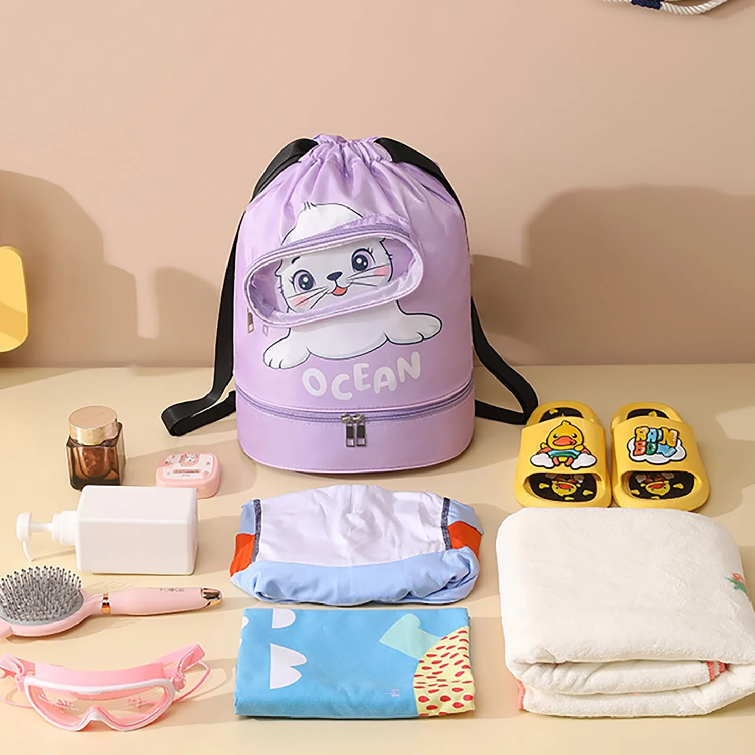 Mochila con Cordón Impermeable para Niños Bolsa de Natación Grande Deporte Compartimento