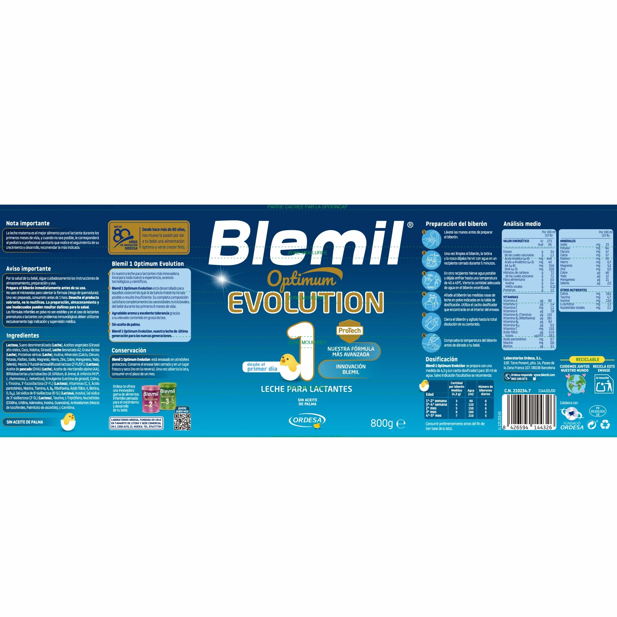 Blemil 1 Optimum Evolution 800g Leche de Inicio en polvo para Bebé