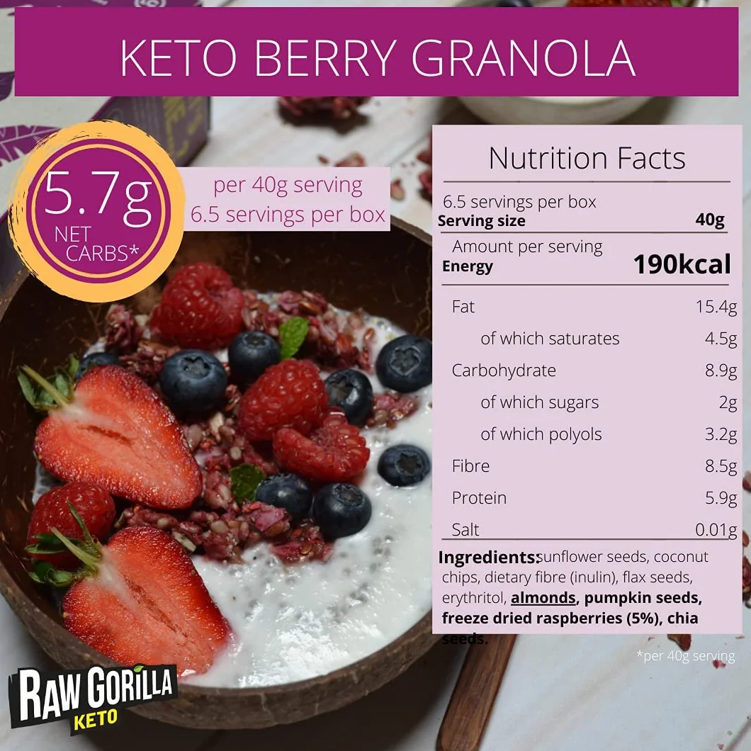 Raw Gorilla Granola keto con frambuesa 250 g