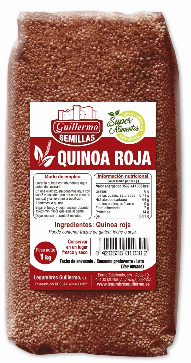 Guillermo | Quinoa roja - Paquete 1 kg. | Variedad con menos grasas y más carbohidratos | Recomendada para deportistas