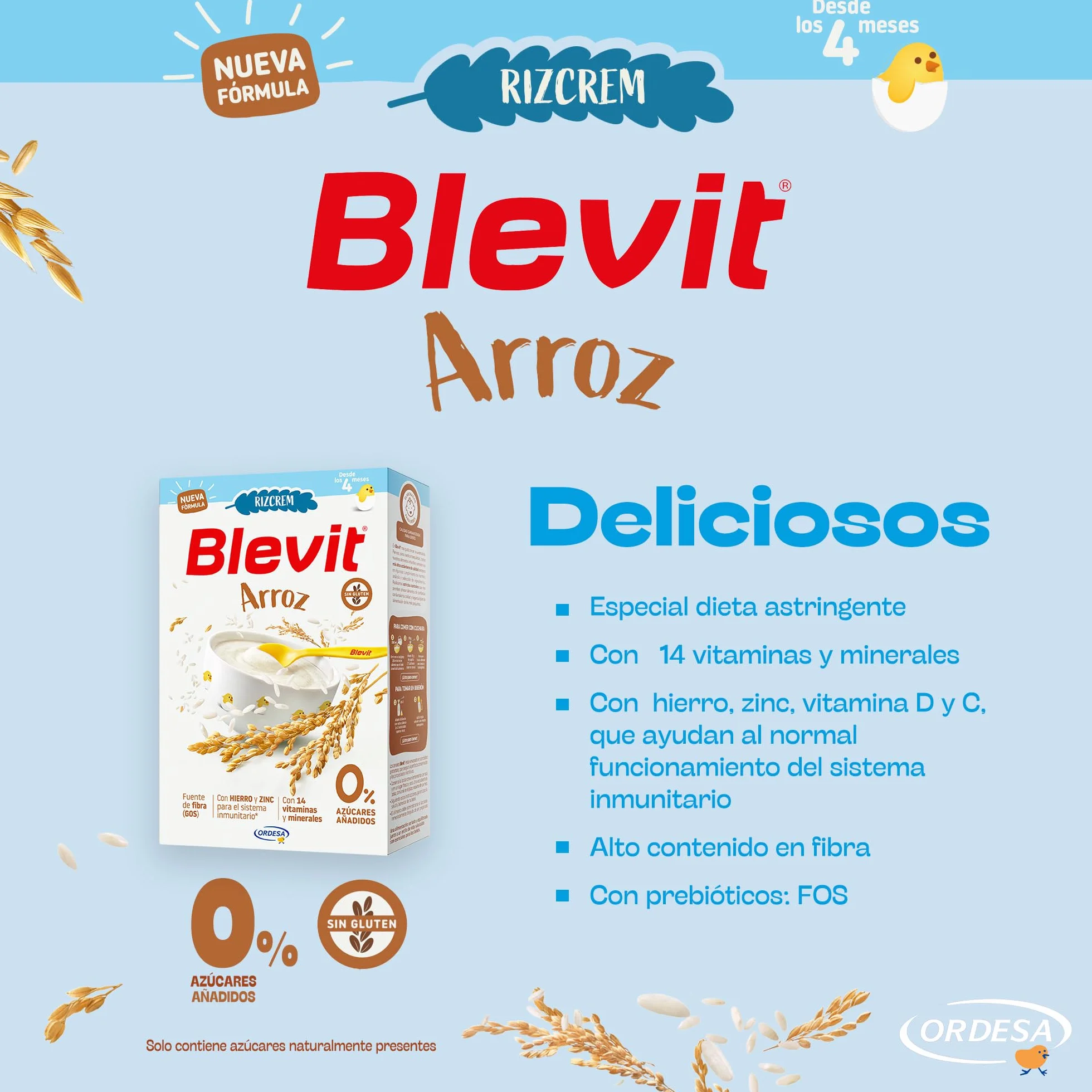 Blevit Rizcrem Arroz | 225 g | Papilla de Cereales para Bebé desde los 4 Meses con Crema de Arroz - Sin Gluten y Sin Azúcares Añadidos - Facilita la digestión