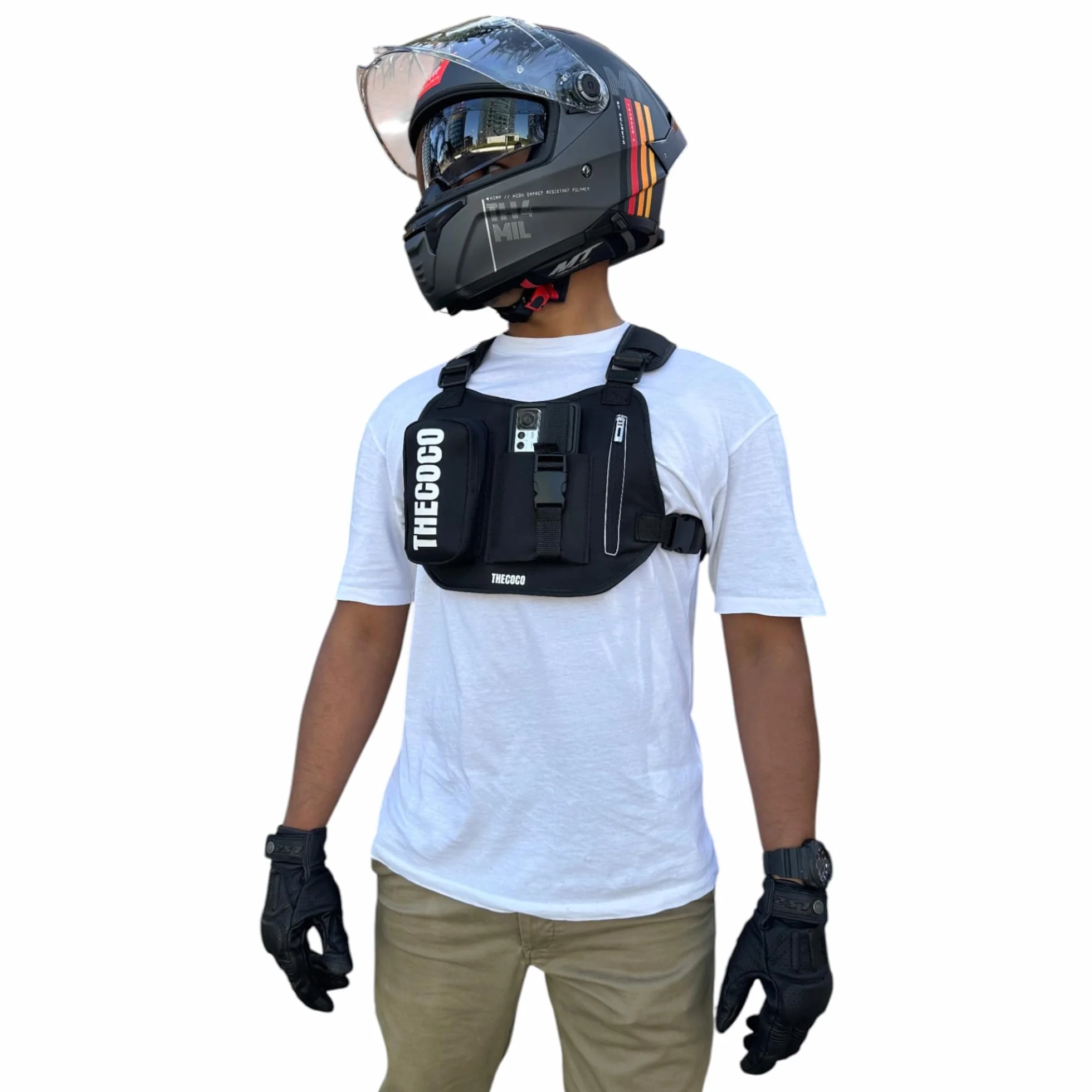 Pechera para Grabar con Soporte para Móvil Ajustable, Bicicleta Moto Motocross