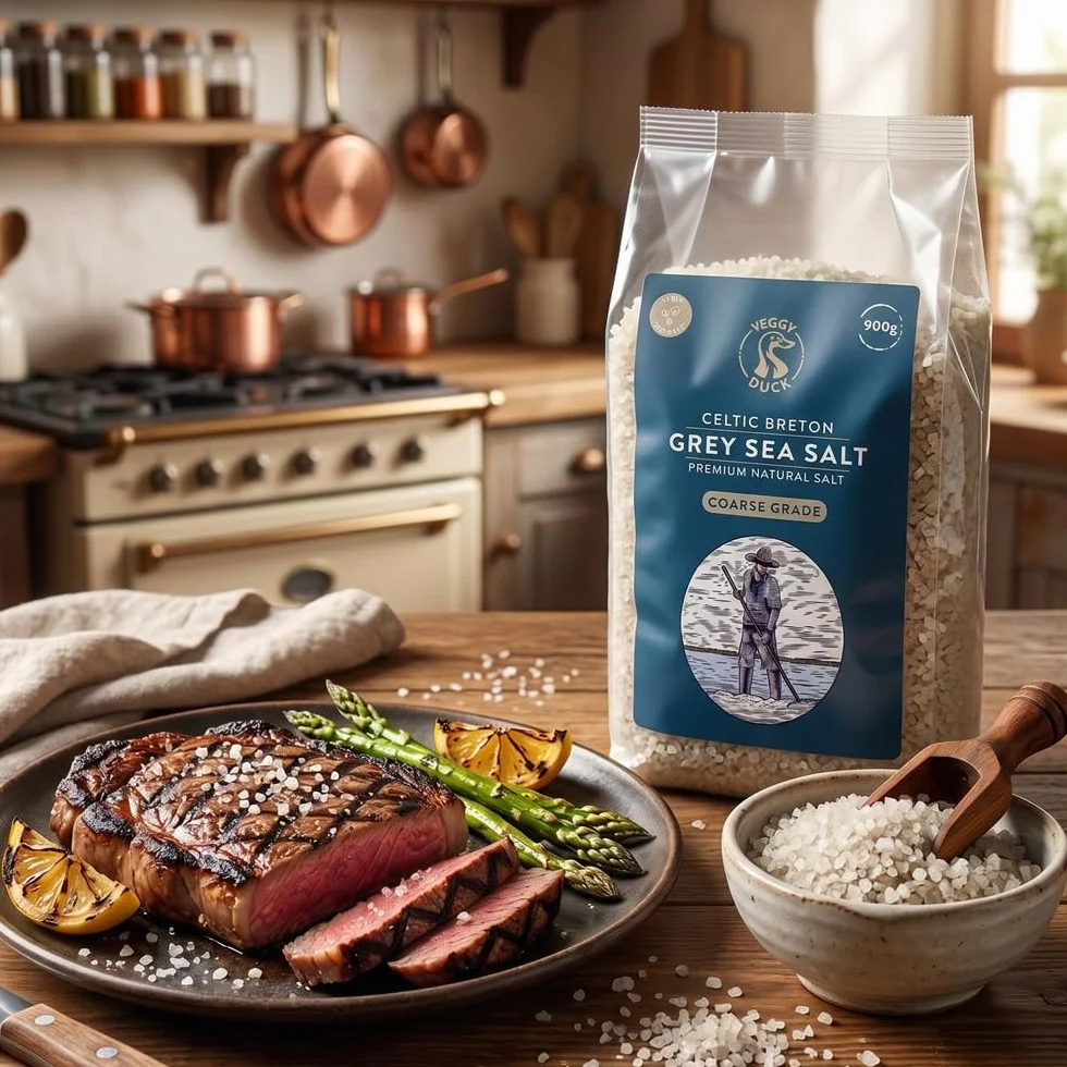 Veggy Duck - Sal Celta - Sal Gris Celta Bretona Gruesa (900g) - Sin Refinar | Natural | Sin OMG | Vegana | Genial para Cocinar