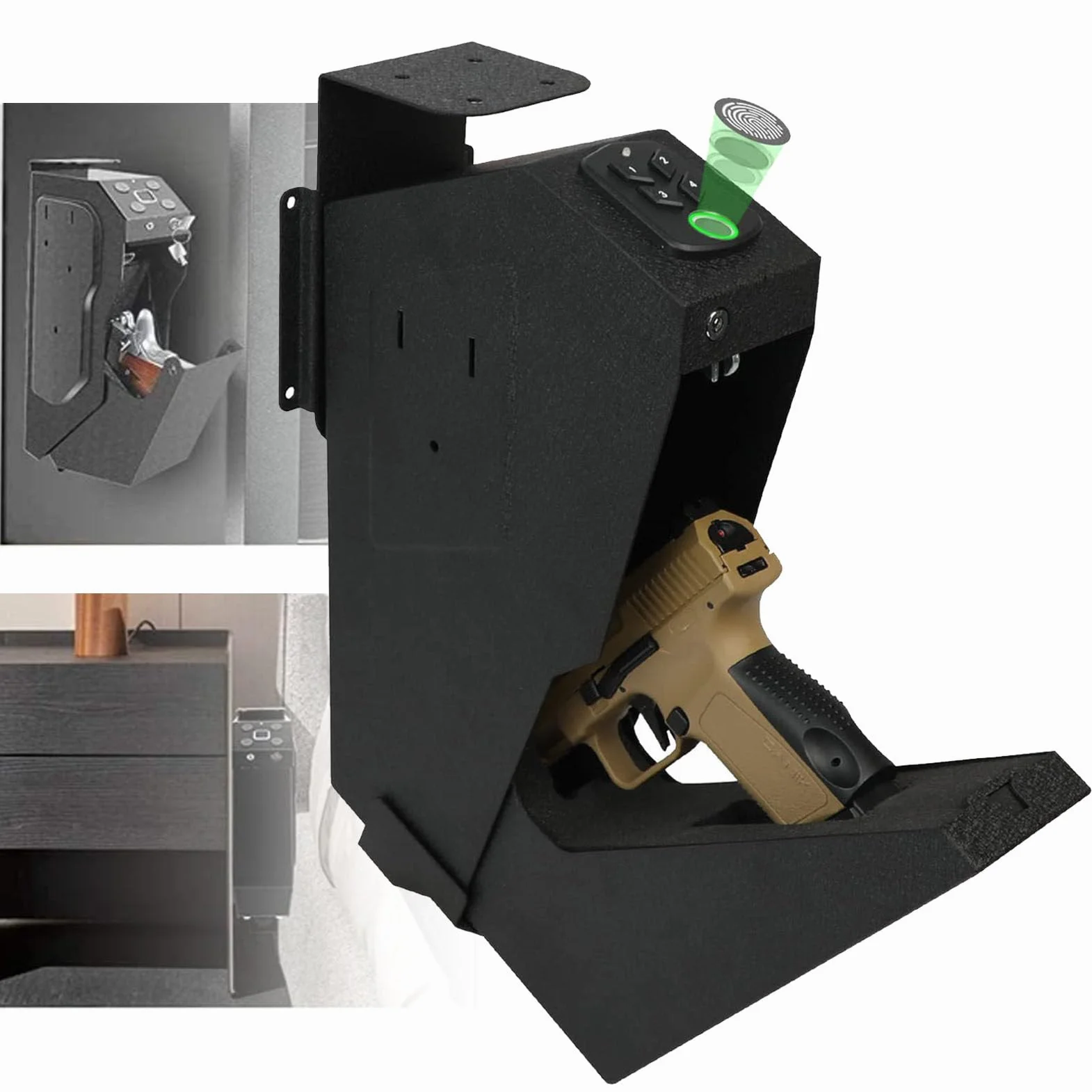 Caja Fuerte Biométrica para Armas con Huella Dactilar - Acceso Rápido, Desplegable para Pistolas