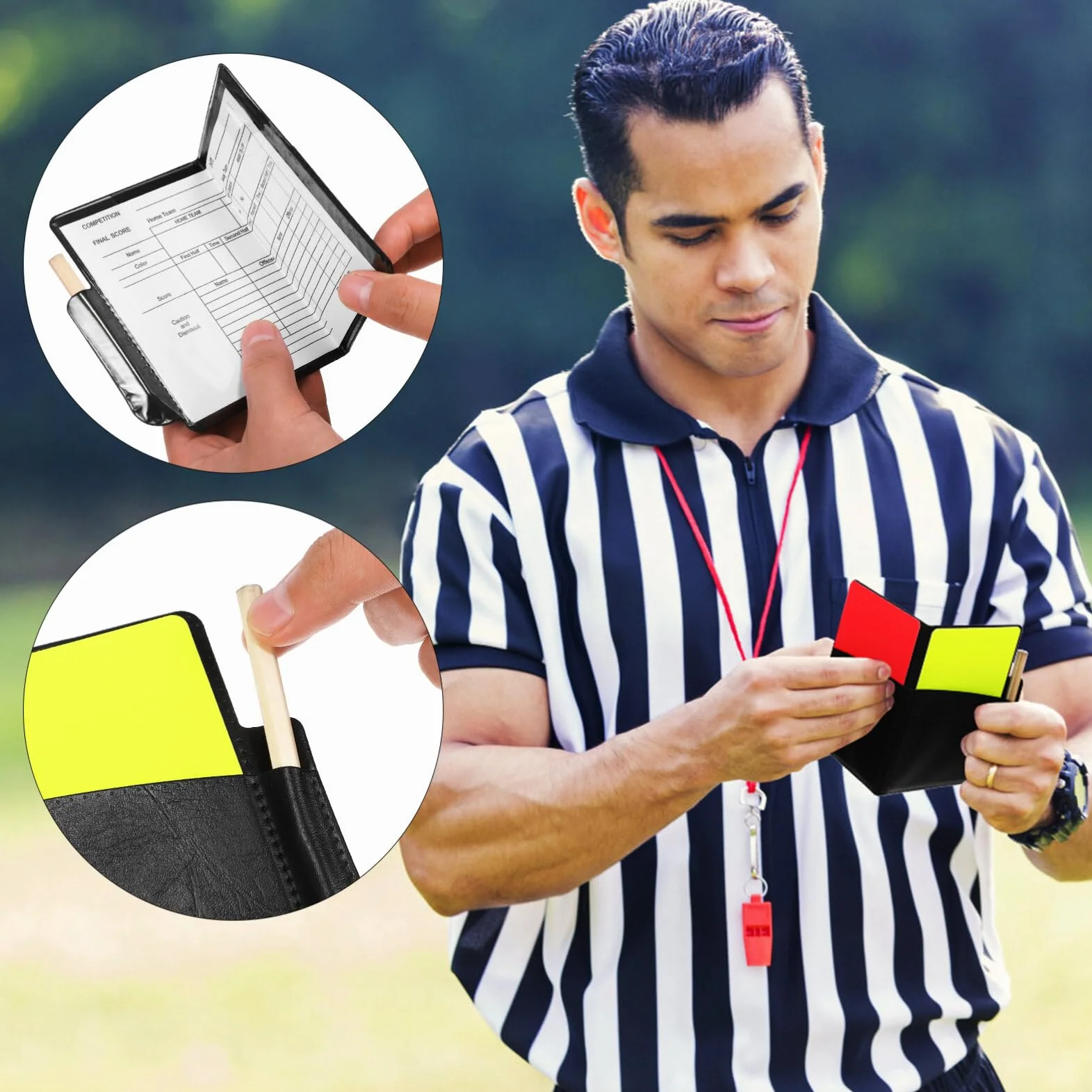 Juego de 2 Tarjetas de Árbitro Rojas y Amarillas con Hoja de Resultados y Lápiz