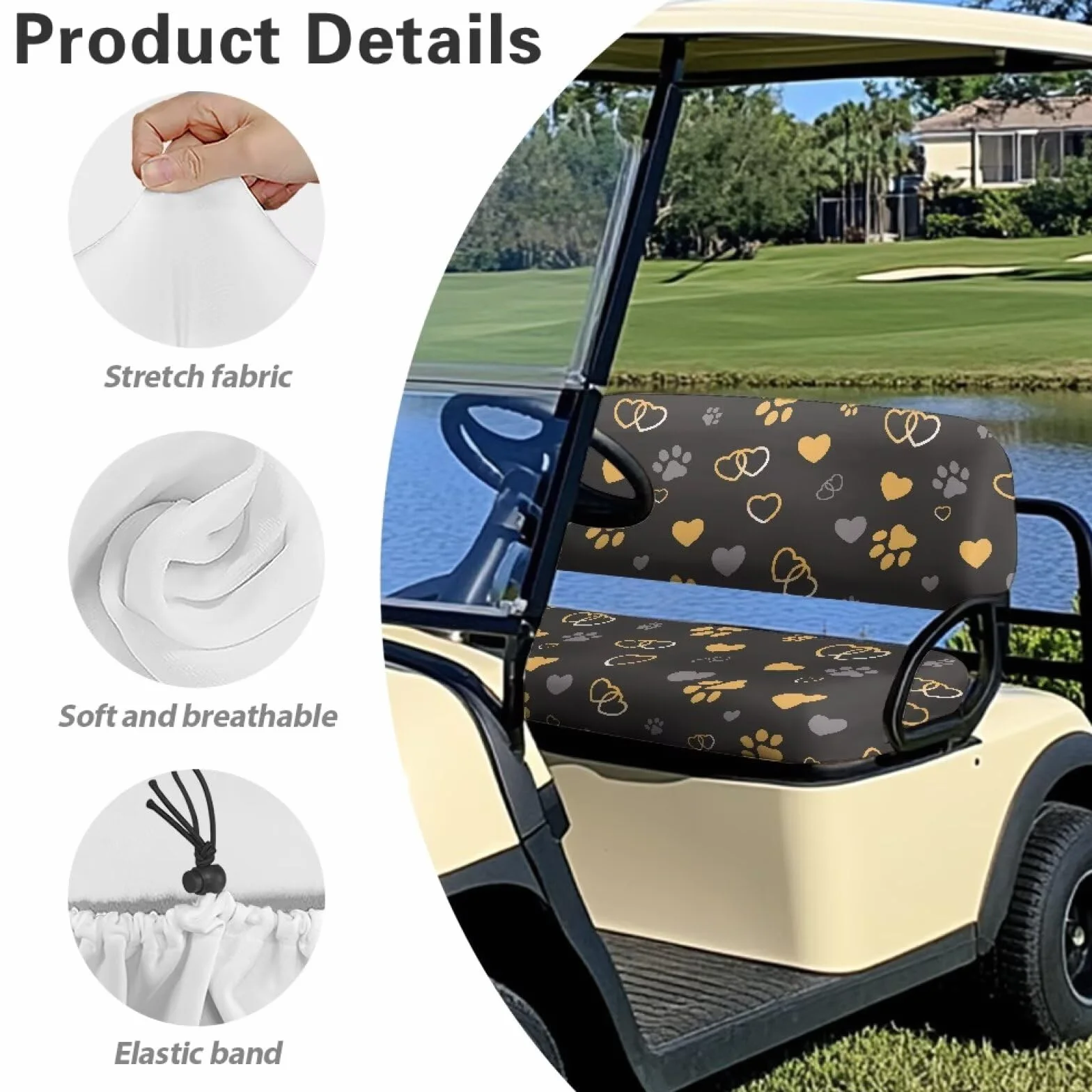 Fundas de repuesto para asiento de carrito de golf, negro, universal para EZGO TXT/RXV y Club Car Precedent, antideslizante