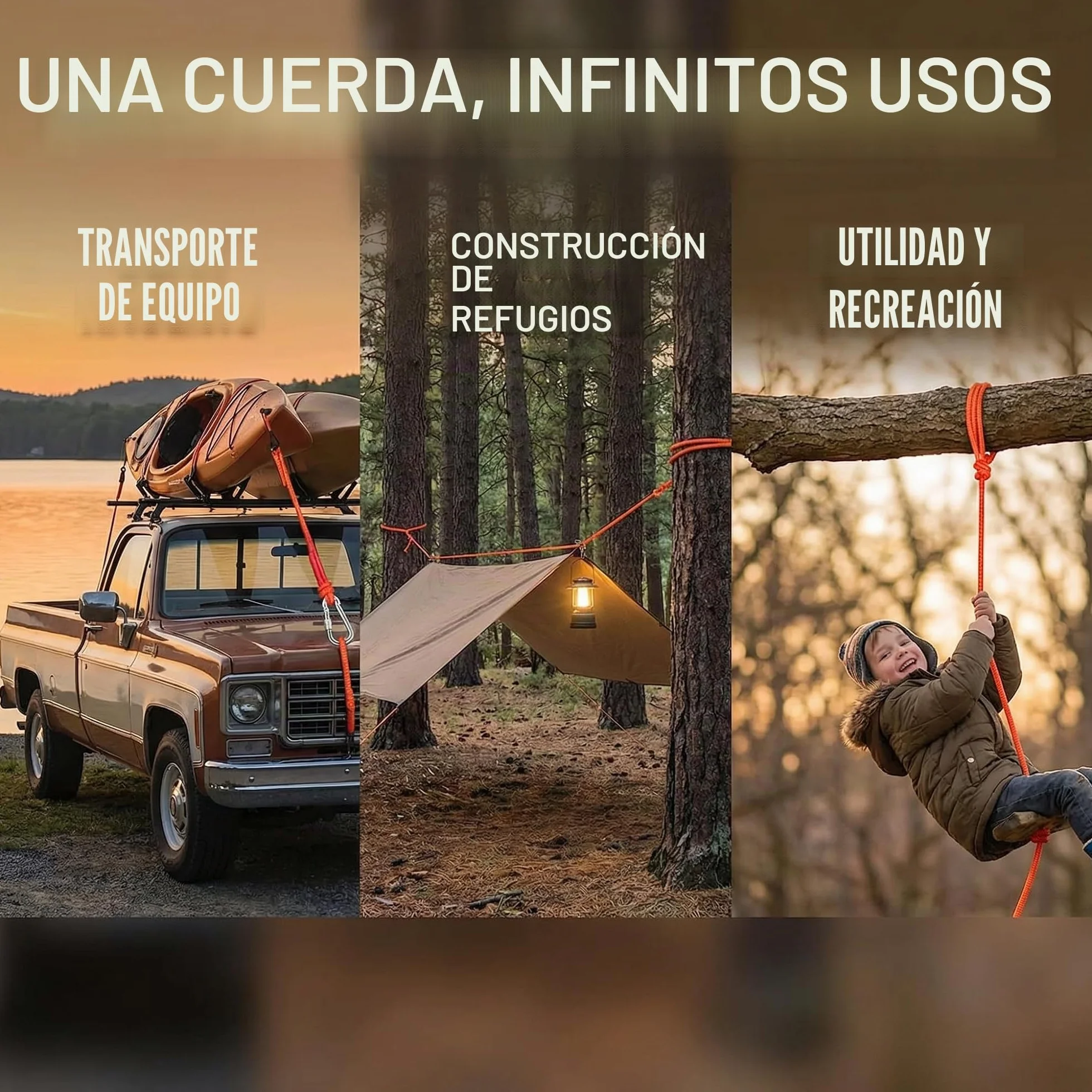 Cuerda de Escalada Auxiliar 20m 6mm con Mosquetón Naranja Multiusos