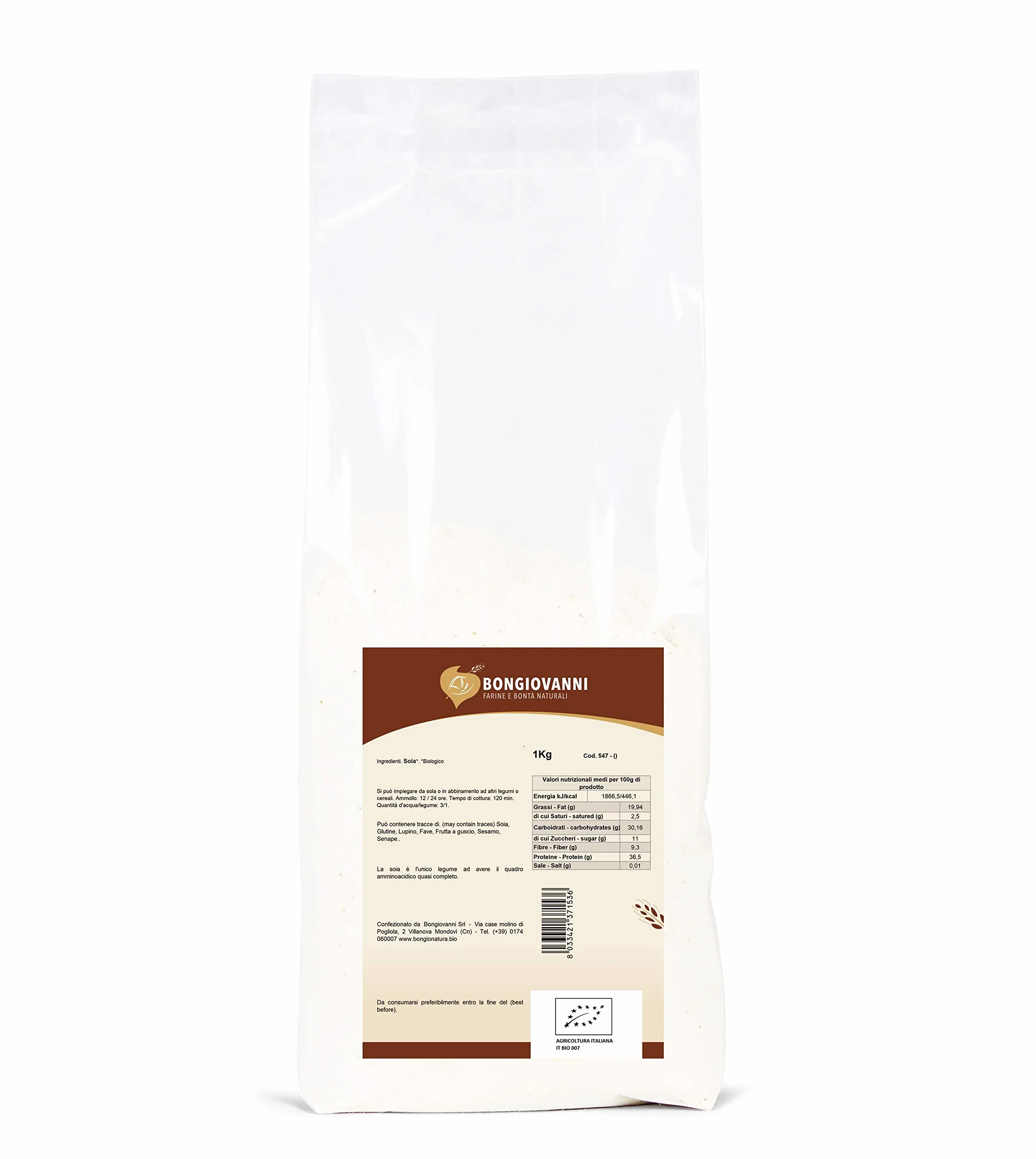 BONGIOVANNI FARINE E BONTA' NATURALI Soja Amarilla Italiana 1Kg ORGÁNICA