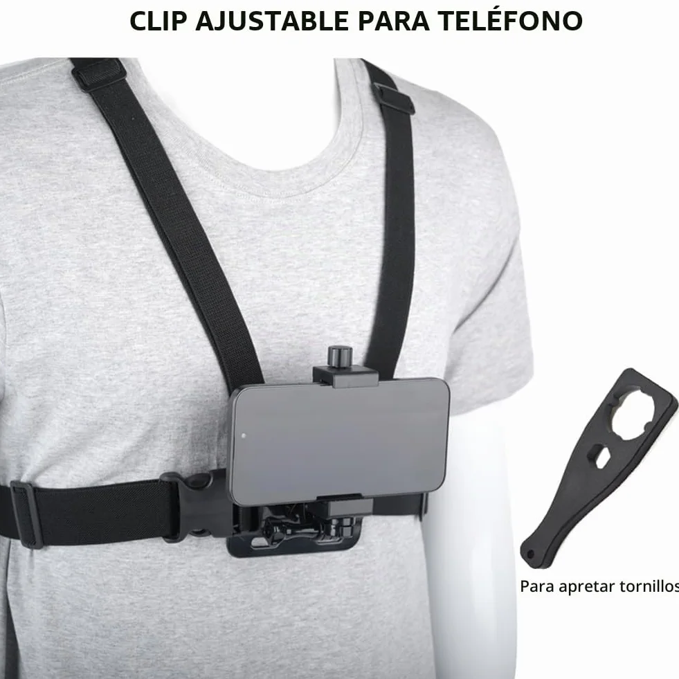 Arnés de Pecho Ajustable para GoPro y Teléfonos Móviles con Trípode Portátil