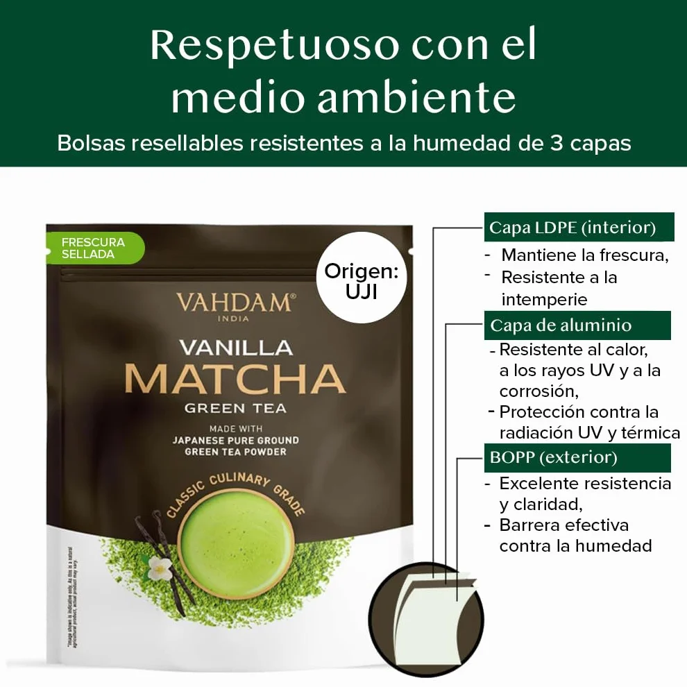 VAHDAM Polvo de Matcha Vainilla 100g-50 Tazas | Matcha Uji & Vainilla de Madagascar | 100% Natural | Té Verde Japonés Premium | Para Latte & Té