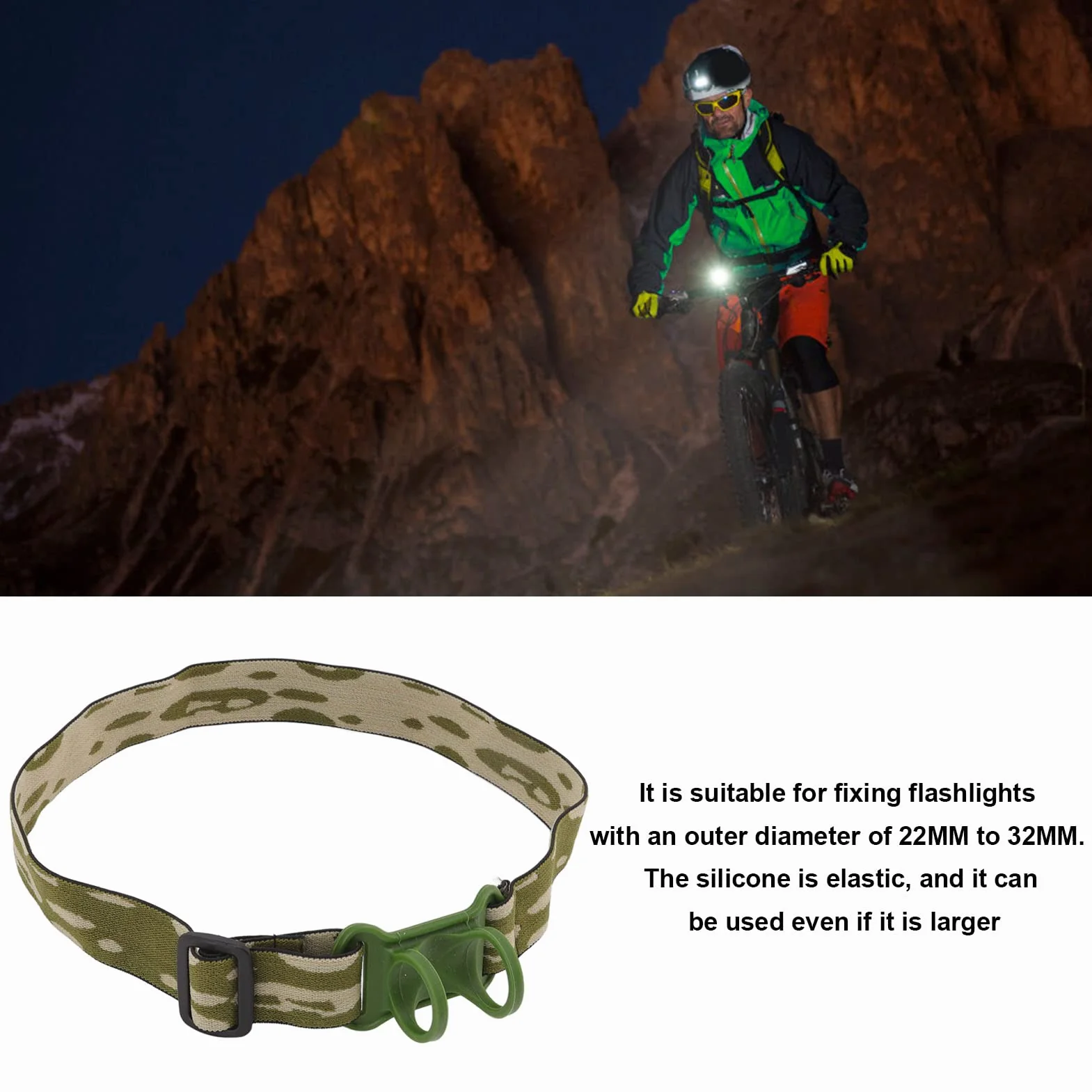 Correa Elástica para Faros Delanteros Ajustable para Cabeza Soporte para Antorchas 22-32 mm Diámetro