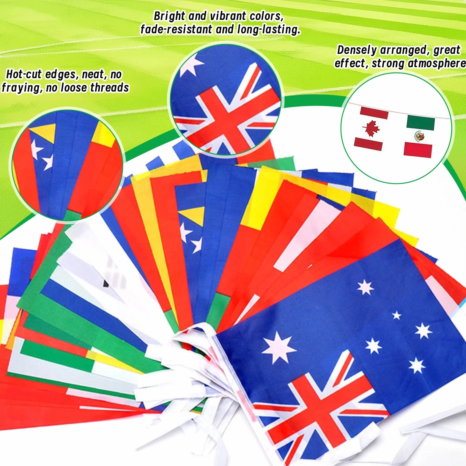 Banderines Mundial 2026, 2 paquetes de 32 banderines, 20 m, guirnalda decorativa de fútbol, impresión por ambos lados