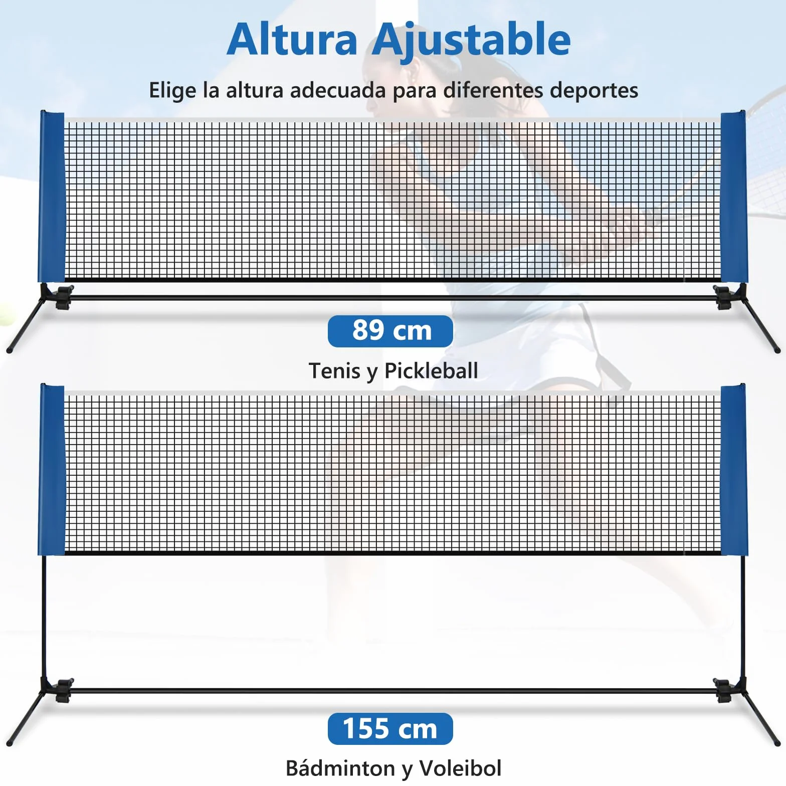 GOPLUS Red de bádminton con soporte, altura regulable 89-155 cm, bolsa de transporte y 2 volantes