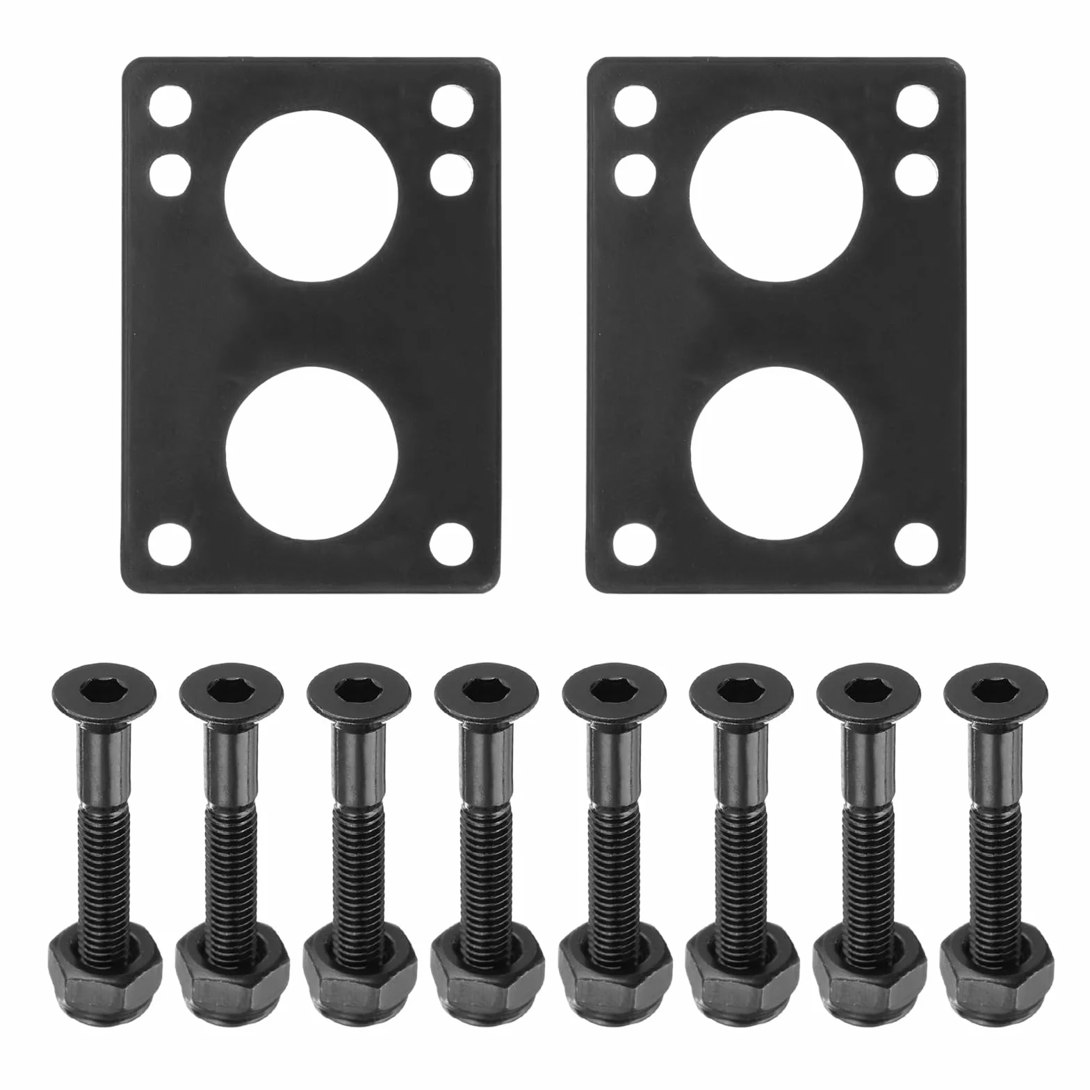 PATIKIL Set de Pads Elevadores y Tornillos para Skateboard, 6mm Goma, 2 Paquetes con 8 Tornillos, Negro