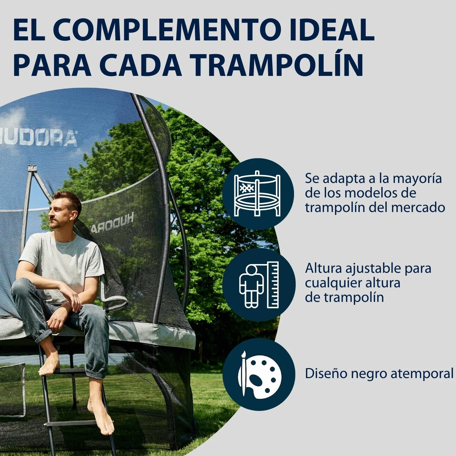 HUDORA Escalera Universal Antideslizante para Trampolines - Altura Ajustable con Peldaños Anchos, Resistente UV