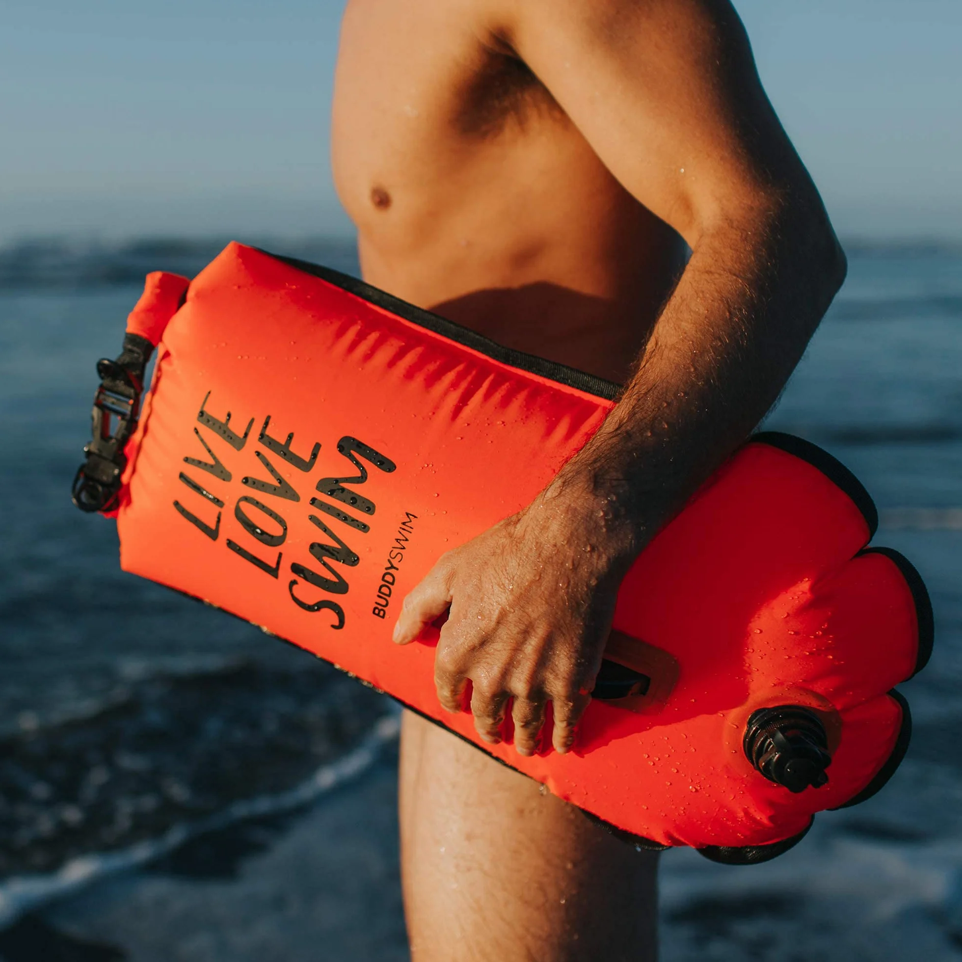 Boya Natación Aguas Abiertas 28 litros Gorro Silicona Set Seguridad Impermeable